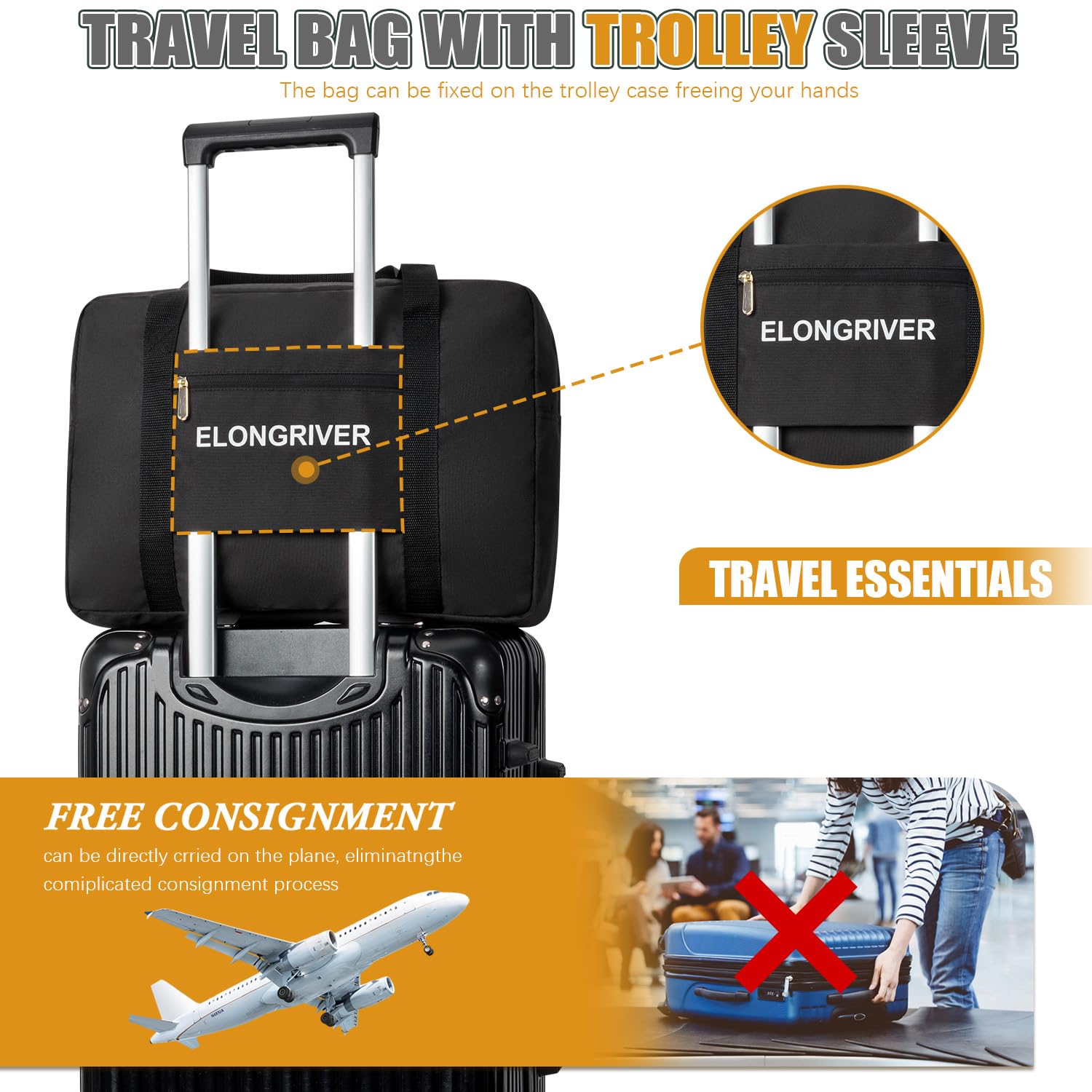 Foldable Travel Duffel Bag - Lightweight Weekender Overnight Carry On Tote for Men & Women - Perfect for Spirit Airlines & Weekend Getaways, Gym, Camping, Business Trips