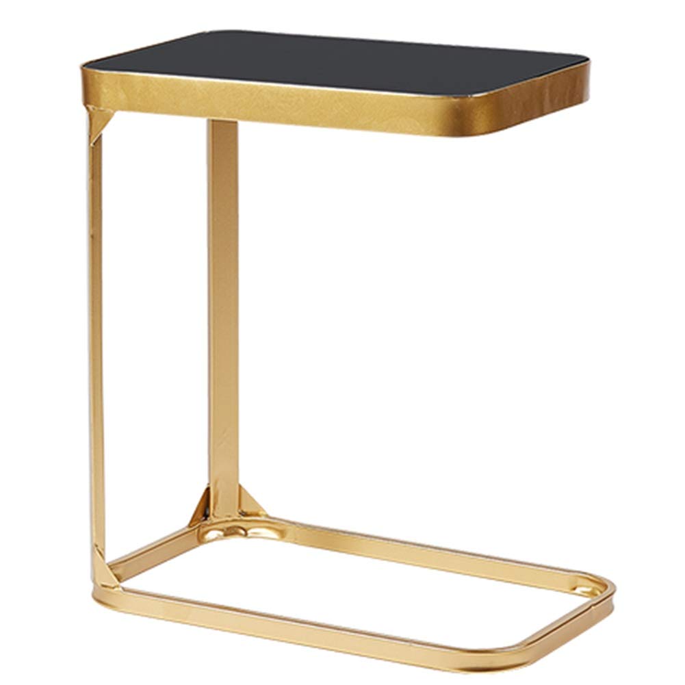 ZAQI Gold C-Shaped Glass Side Table - Narrow Modern End Table for Couch Arm, Living Room, Bedroom, Office, Farmhouse & Balcony - 30×50×55 cm - Perfect for Small Spaces, Reading Nooks & Drink Placement
