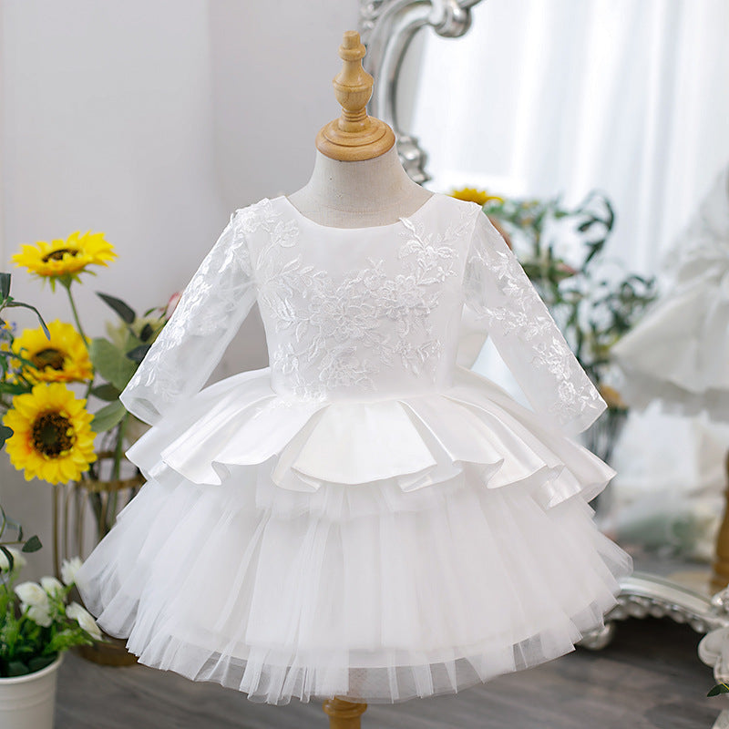 Elegant Baby Girls Lace Princess Dress - White Puff Sleeve Toddler Dress for 1 Year Old | Perfect for Birthday Parties, Photo Shoots & Special Occasions