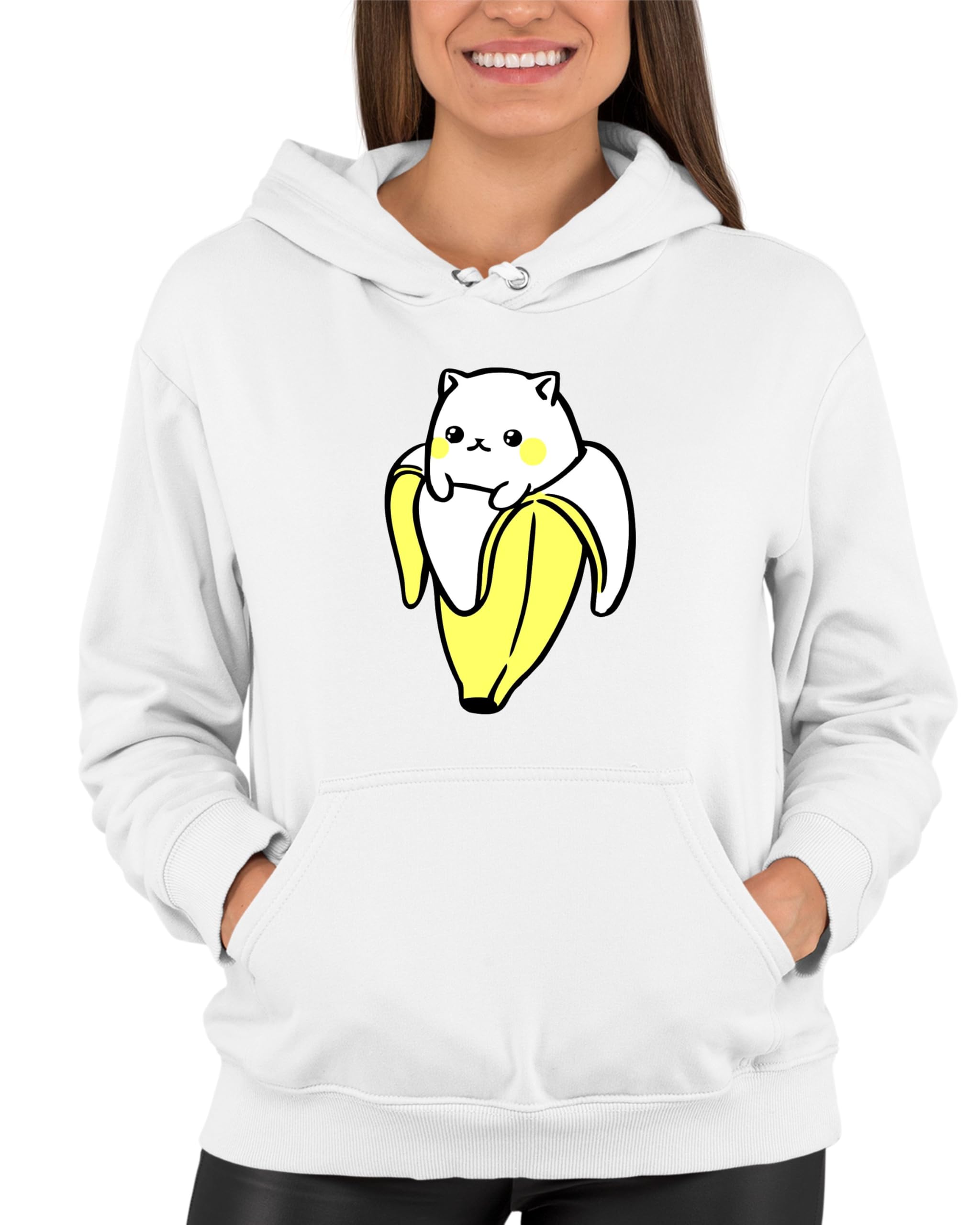 Stylish Adult Cat Banana Print Hoodie - Cute & Comfortable Sweatshirt for Cat Lovers - Perfect for Casual Wear, Lounging & Gifts