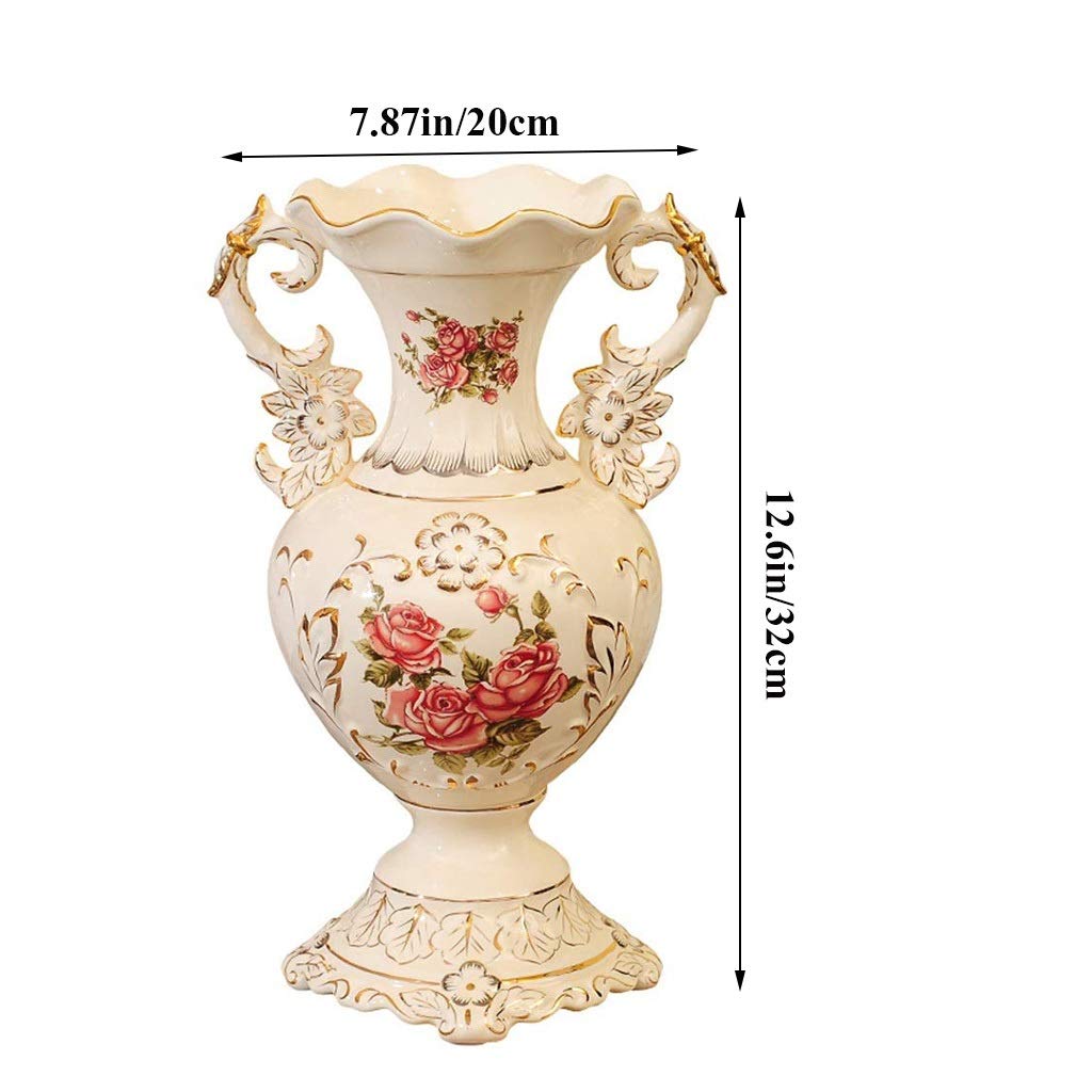 Hand-Painted Tall White Ceramic Vase - 32×20cm European Style Large Flower Vase for Wedding Gift, Home & Office Decor - Perfect for Living Room Centerpiece, Dining Table, Bedroom & Hotel Decoration