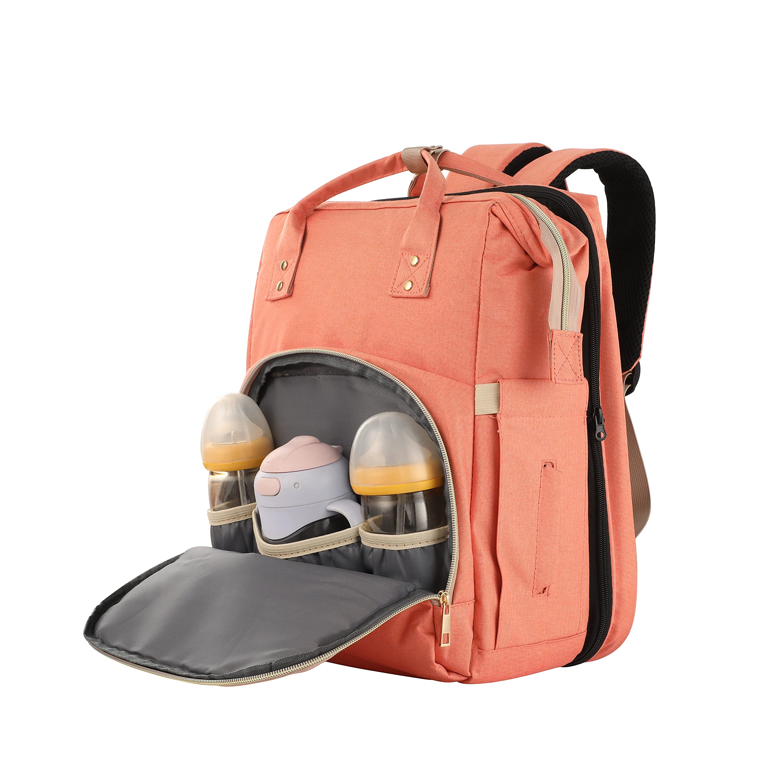 Premium Waterproof Diaper Bag with Built-in Changing Station - Large Capacity Baby Bag for Boys & Girls - Perfect for Travel, Daycare & On-the-Go Parents (Peach)