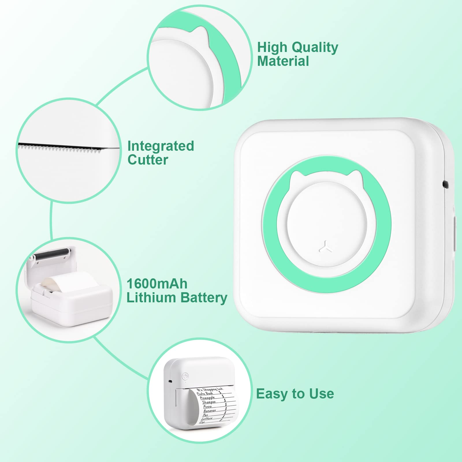 Portable Wireless Bluetooth Thermal Printer - Mini Pocket Printer with 6 Rolls of Printing Paper, Compatible with Android & iOS Smartphones - Perfect for Receipts, Labels, Photos, Notes, and Memos at Home, Office, or On-the-Go
