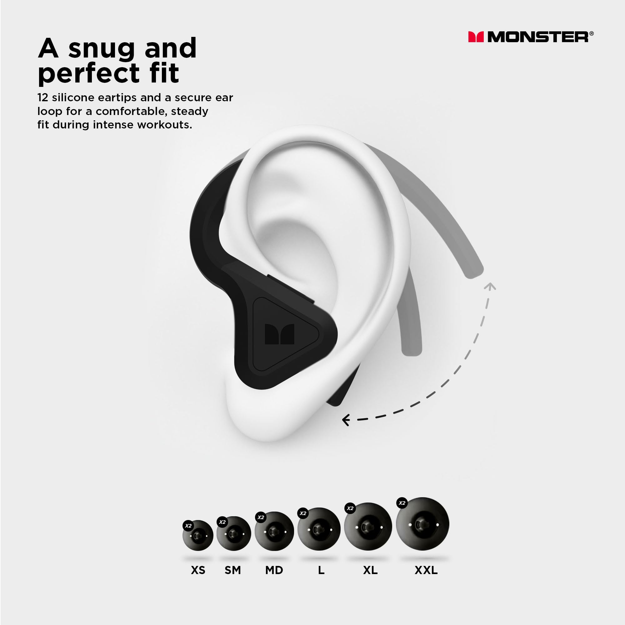 Monster DNA Fit 2.0 Wireless Bluetooth Earbuds with ANC, IPX5 Waterproof & Wireless Charging Case - Noise Cancelling Earphones with Built-in Mic for Gym, Running & Travel