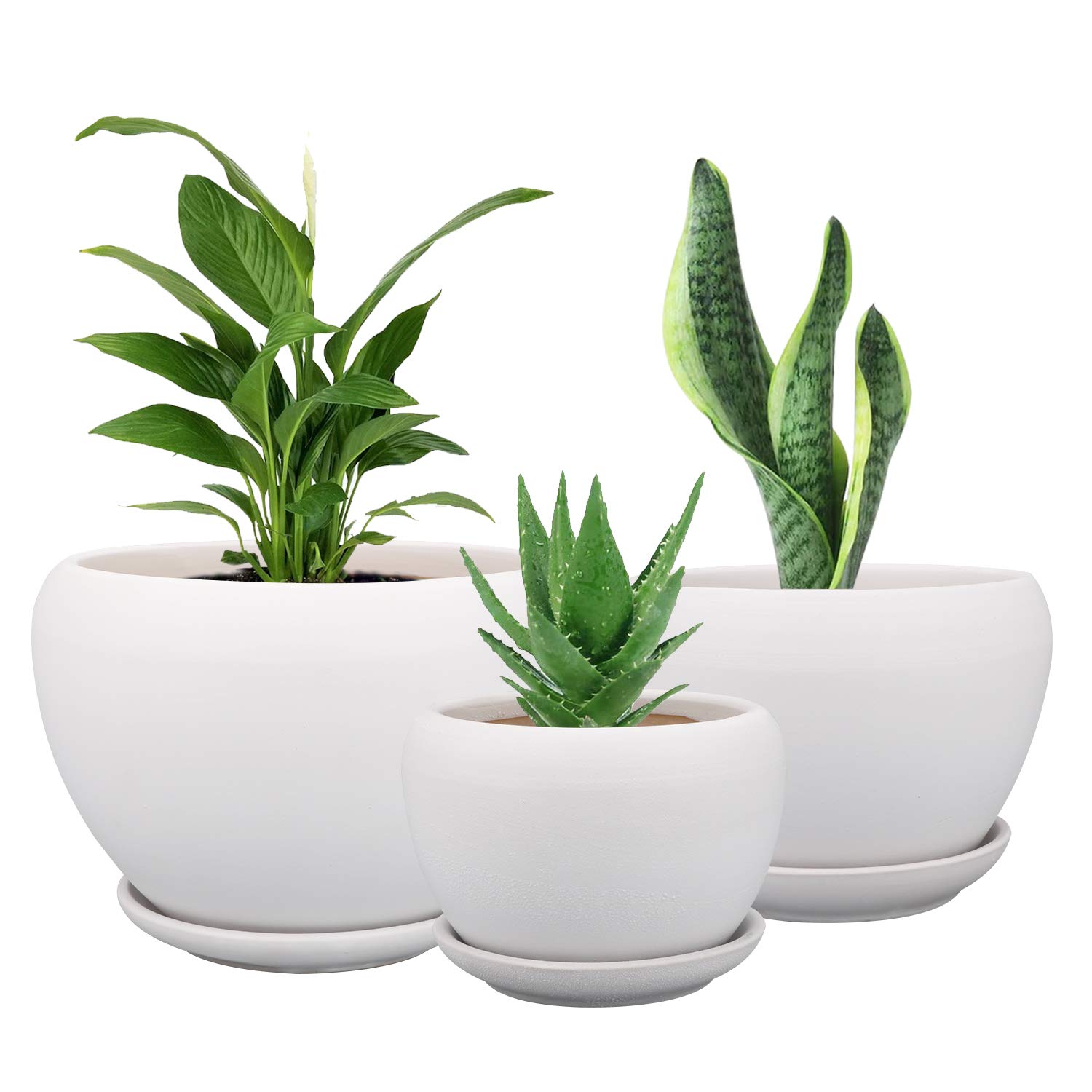 Brajttt Ceramic Flower Pots - 3 Pack White Round Planters for Succulents, Herbs & Cactus (S/M/L Sizes) with Drainage Saucers - Indoor & Outdoor Decorative Plant Pots for Home, Office & Garden Decor