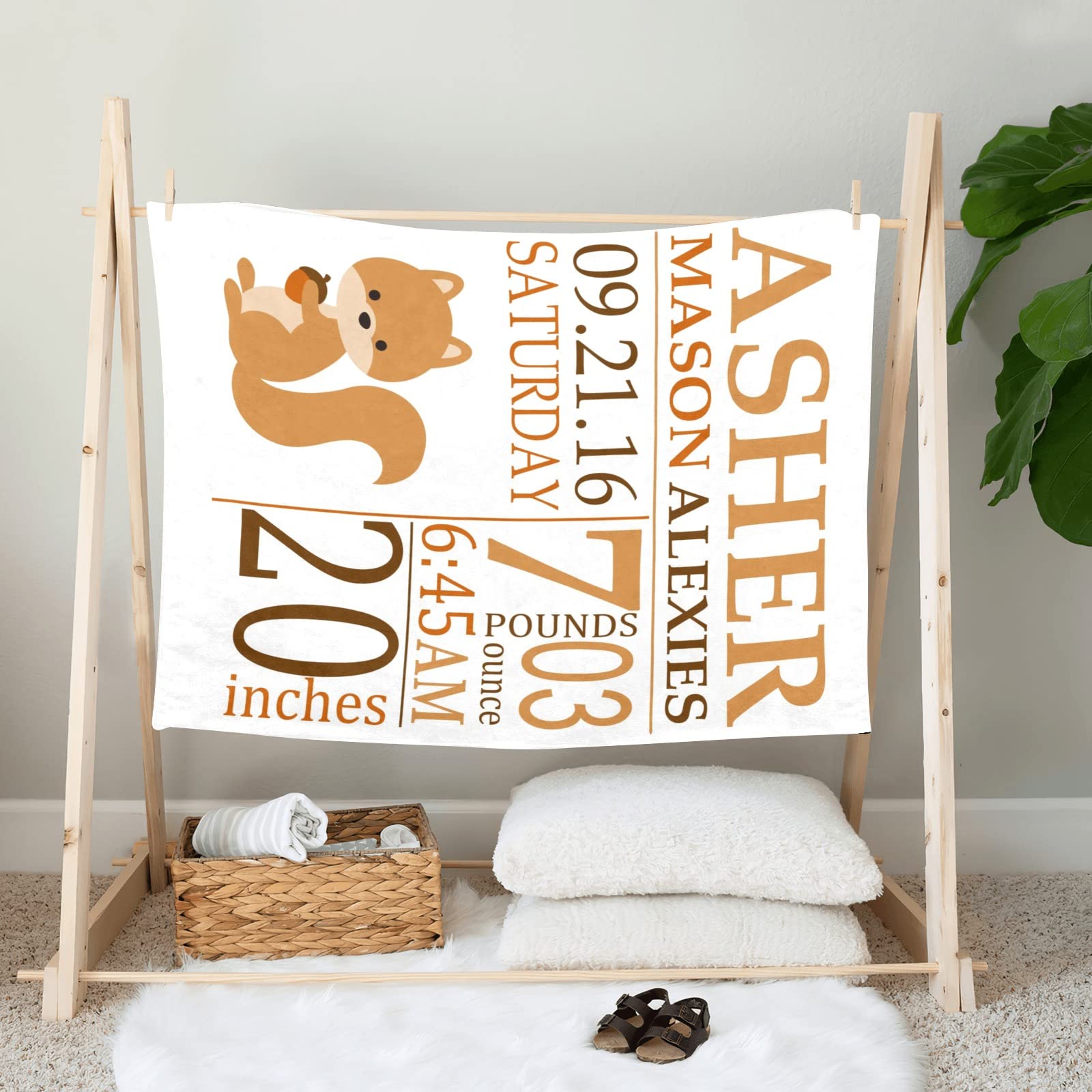 Personalized Baby Blanket with Name - Cute Squirrel Design for Newborns, Girls & Boys - Custom Swaddle Blanket Gift 30x40 Inches - Perfect for Nursery, Christening & Baby Showers