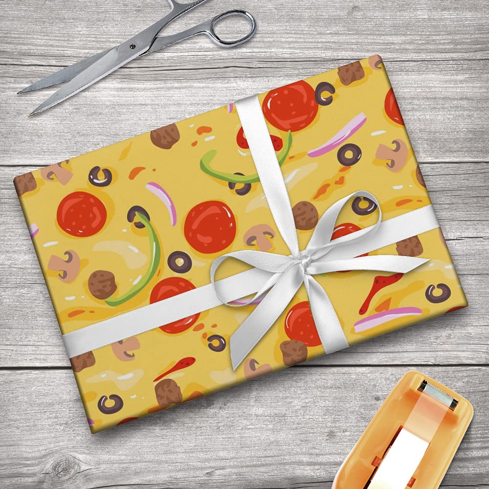 GRAPHICS & MORE Combination Pizza Pattern Wrapping Paper Rolls - Pepperoni, Olives & Onions Design | Perfect for Birthday Gifts, Party Decorations & Food-Themed Events