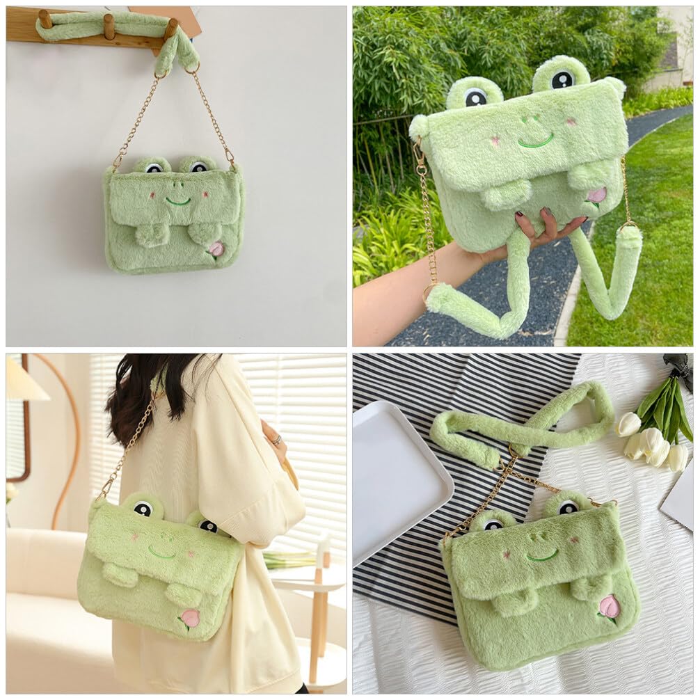 Cute Plush Frog Crossbody Bag for Women - Soft Fluffy Shoulder Bag with Adjustable Strap - Perfect for Casual Outings, Travel & Everyday Use