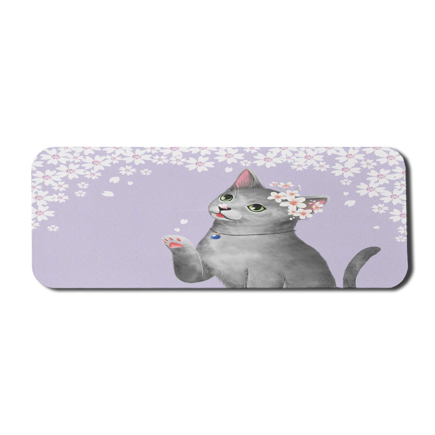 Ambesonne Large Cat-Themed Mouse Pad - Non-Slip Rubber Gaming Mousepad with Cherry Blossom & Kitten Paw Design, 31
