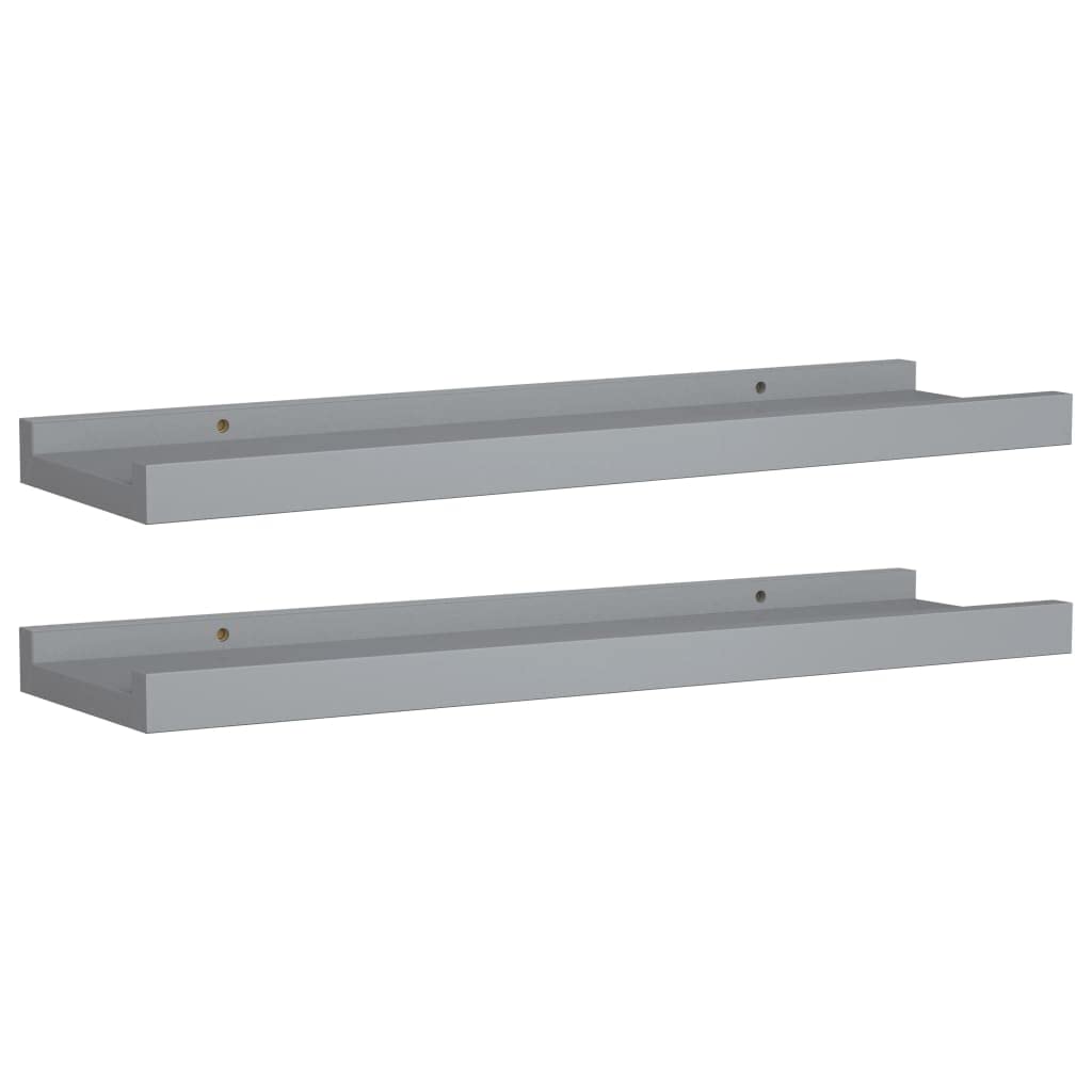 Floating Shelf Wall Mount - Set of 2 Gray MDF Shelves 15.7x3.5x1.2 Inches - Space Saving Storage for Bedroom, Living Room, Bathroom, Kitchen & Office - Perfect for Displaying Books, Decor & Picture Frames