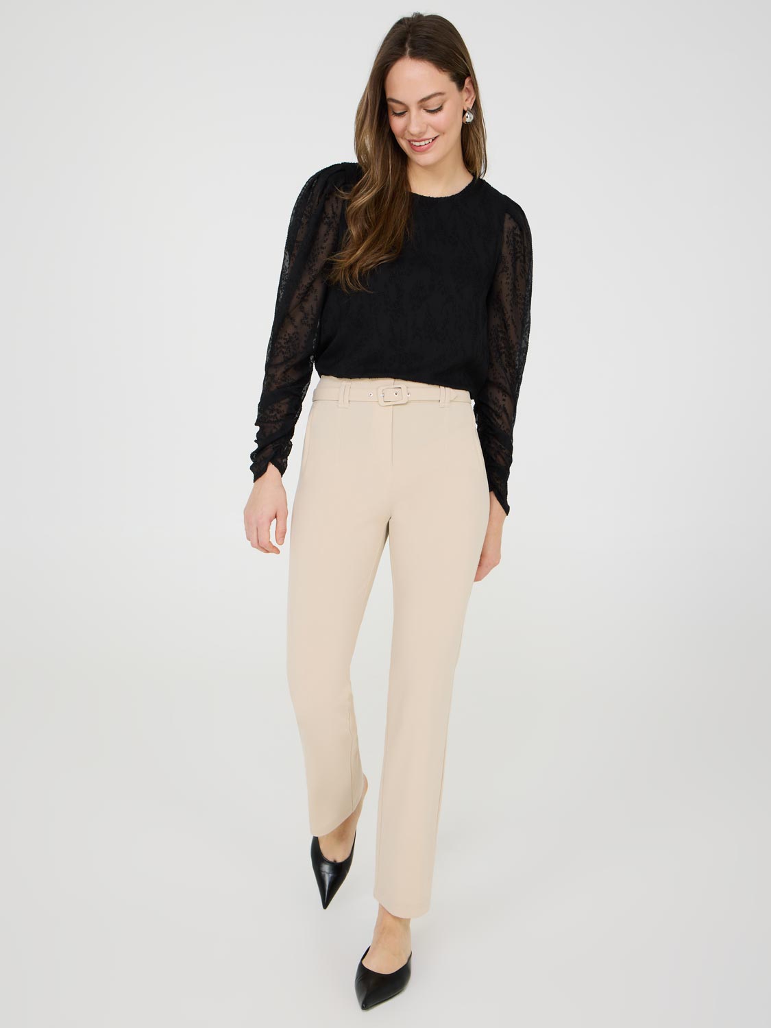 Stylish Belted Crepe Pants for Women - Comfortable High Waist Trousers with Adjustable Waistband | Perfect for Office, Travel & Casual Wear