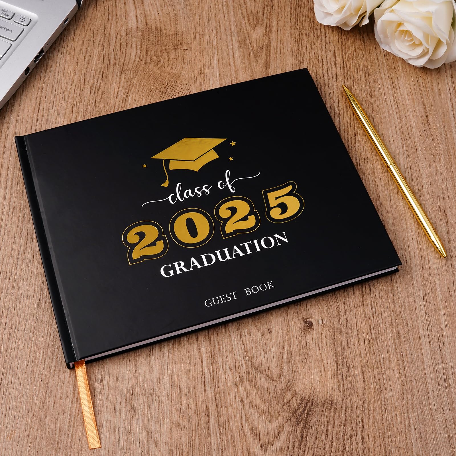 Class of 2025 Graduation Guest Book with Pen - Hardcover Memory Scrapbook for High School & College Graduation Parties - Perfect for Guest Signatures & Graduation Decor (Black) | Great for Graduation Ceremonies, Open Houses & Memory Keeping