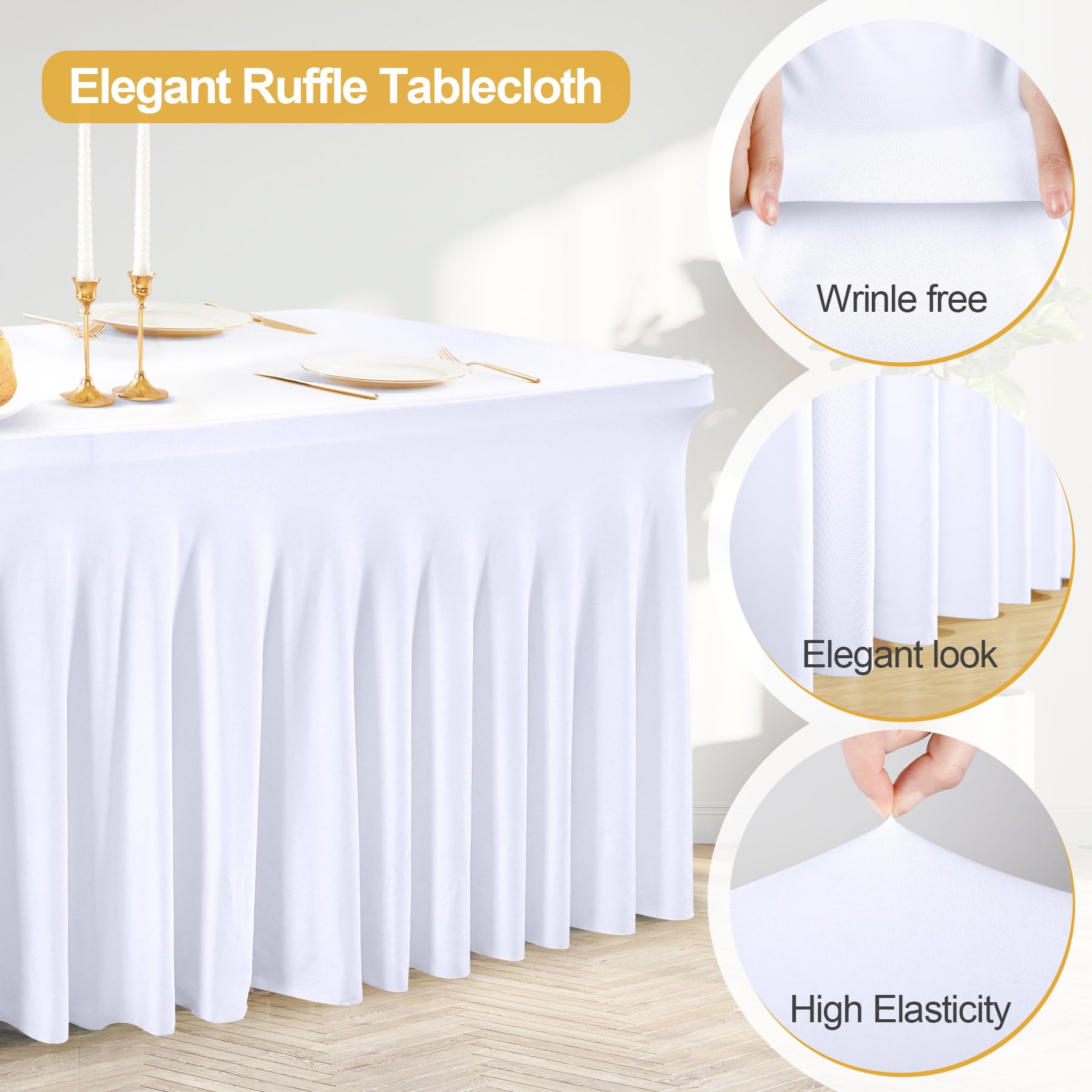 PARTISKY 4ft White Spandex Table Skirt - Stretchable Table Cover for 4 Foot Rectangle Folding Tables - Perfect for Weddings, Banquets & Party Decorations