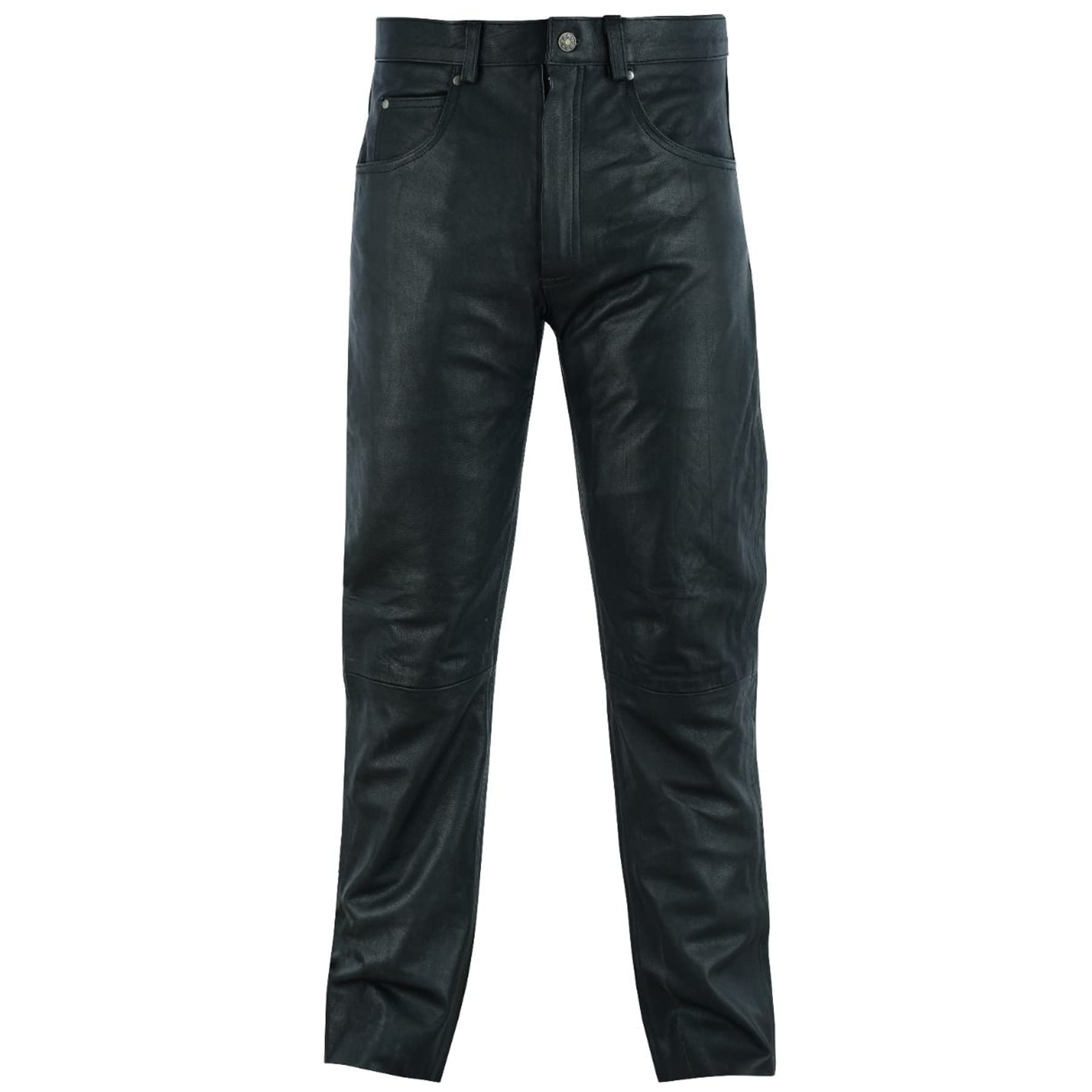 Men's Black Leather Motorcycle Pants - Biker Jeans Style with 5 Pockets for Riding