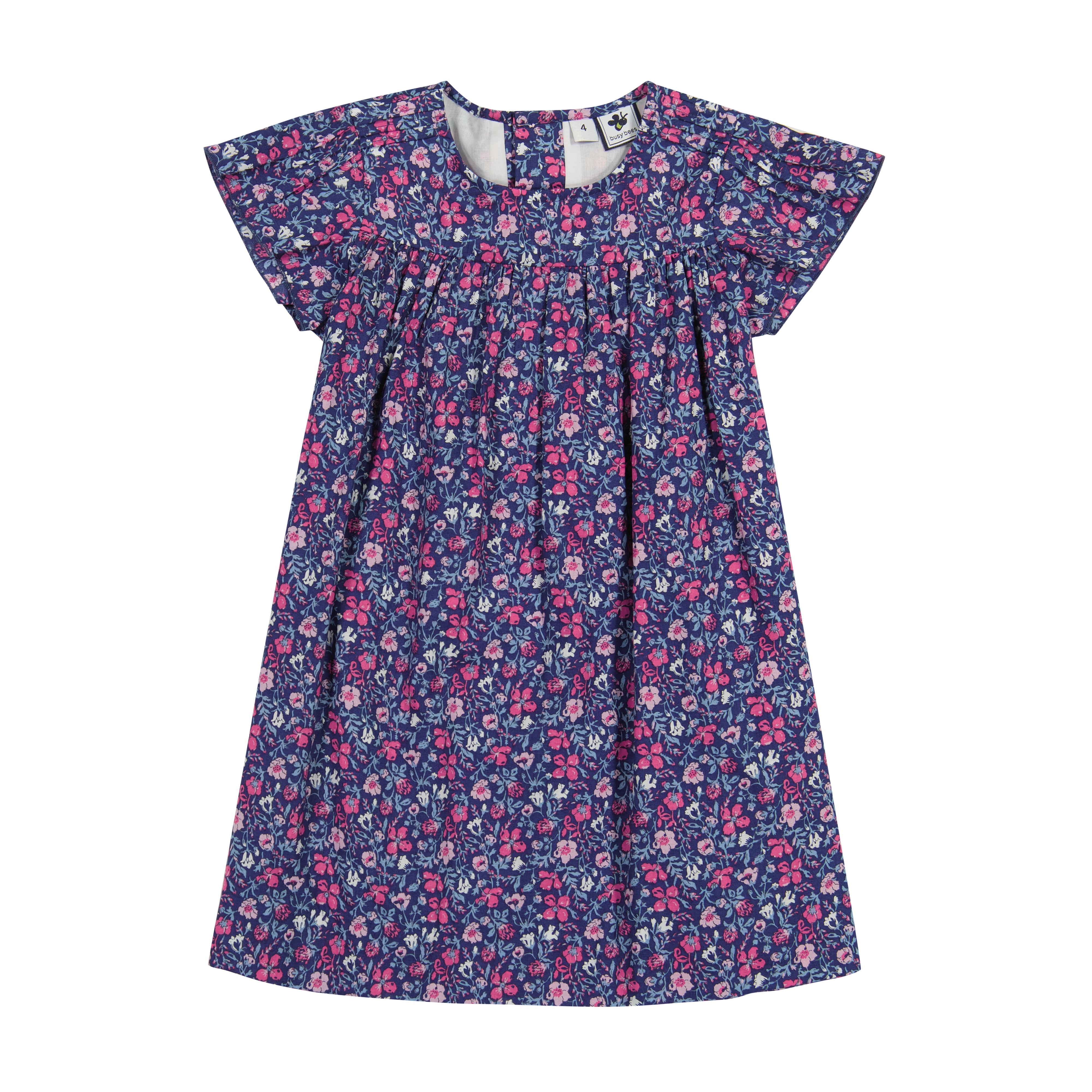 Olivia Girls A-Line Dress - Pink & Navy Floral Print Casual Summer Dress for Kids, Birthday Party, School, and Special Occasions