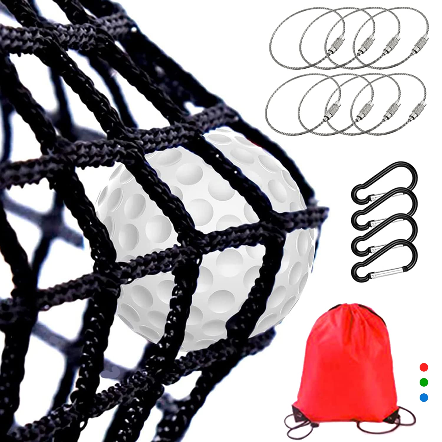 Premium Heavy Duty Golf Practice Net - Durable Nylon Barrier for Indoor & Outdoor Golf Ball Hitting | Portable Training Net with 4 Carabiners (Black) | Perfect for Backyard, Driving Range & Home Golf Practice