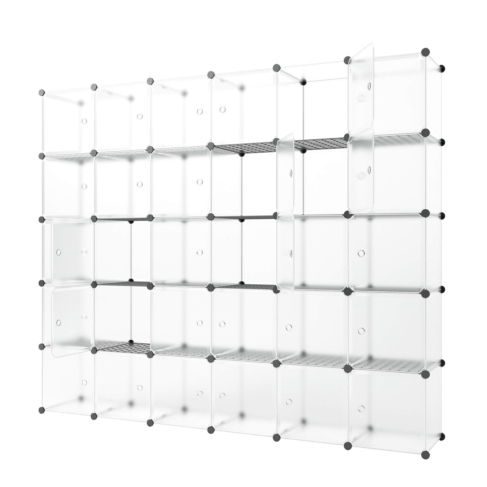 KOUSI 30-Cube Storage Organizer - Portable Cube Shelf for Clothes, Toys, Books | Transparent White | Perfect for Bedroom, Closet, Playroom & Office Organization
