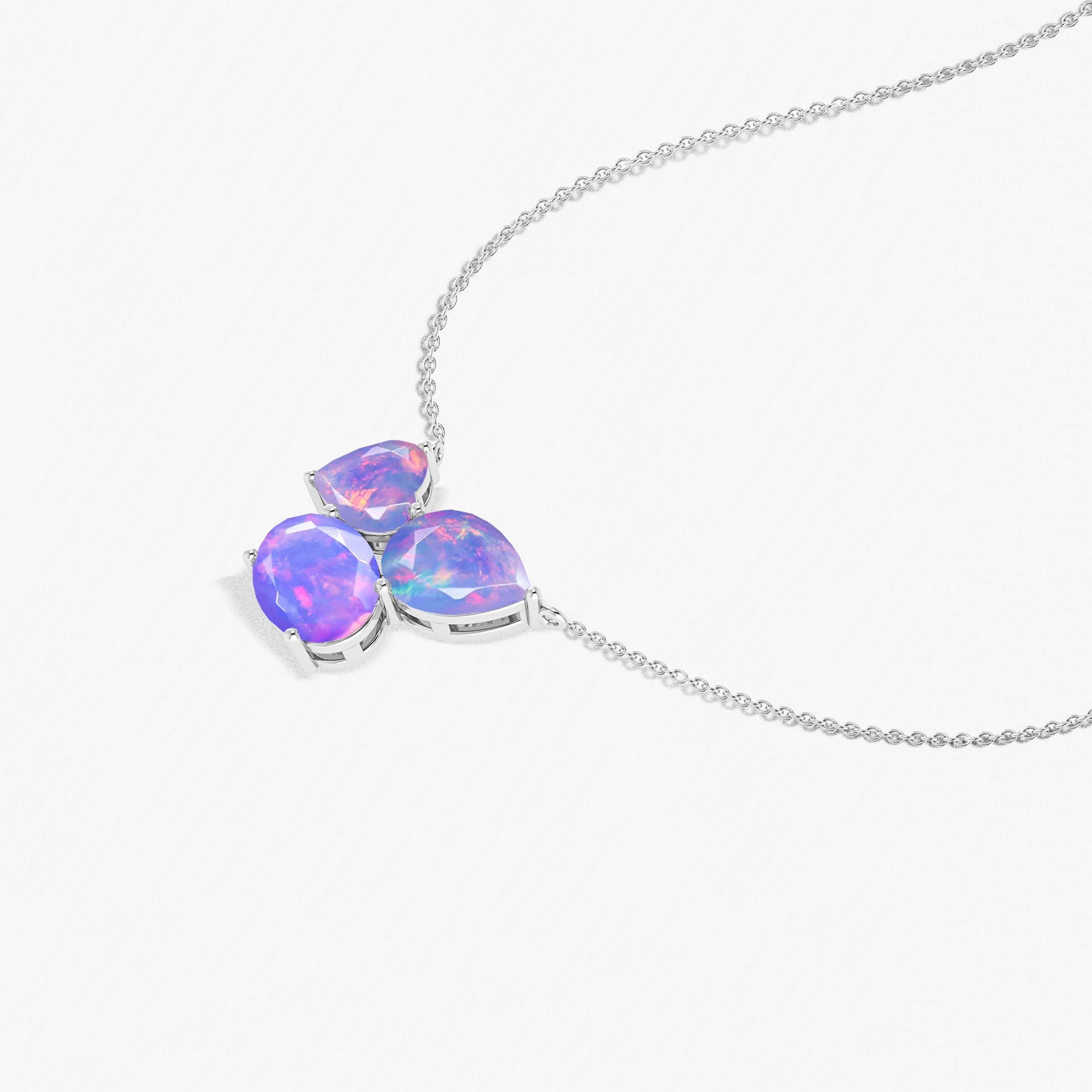 Lavender Opal Three Stone Pendant Necklace - Elegant Gemstone Jewelry for Women | Perfect for Weddings, Anniversaries & Special Occasions