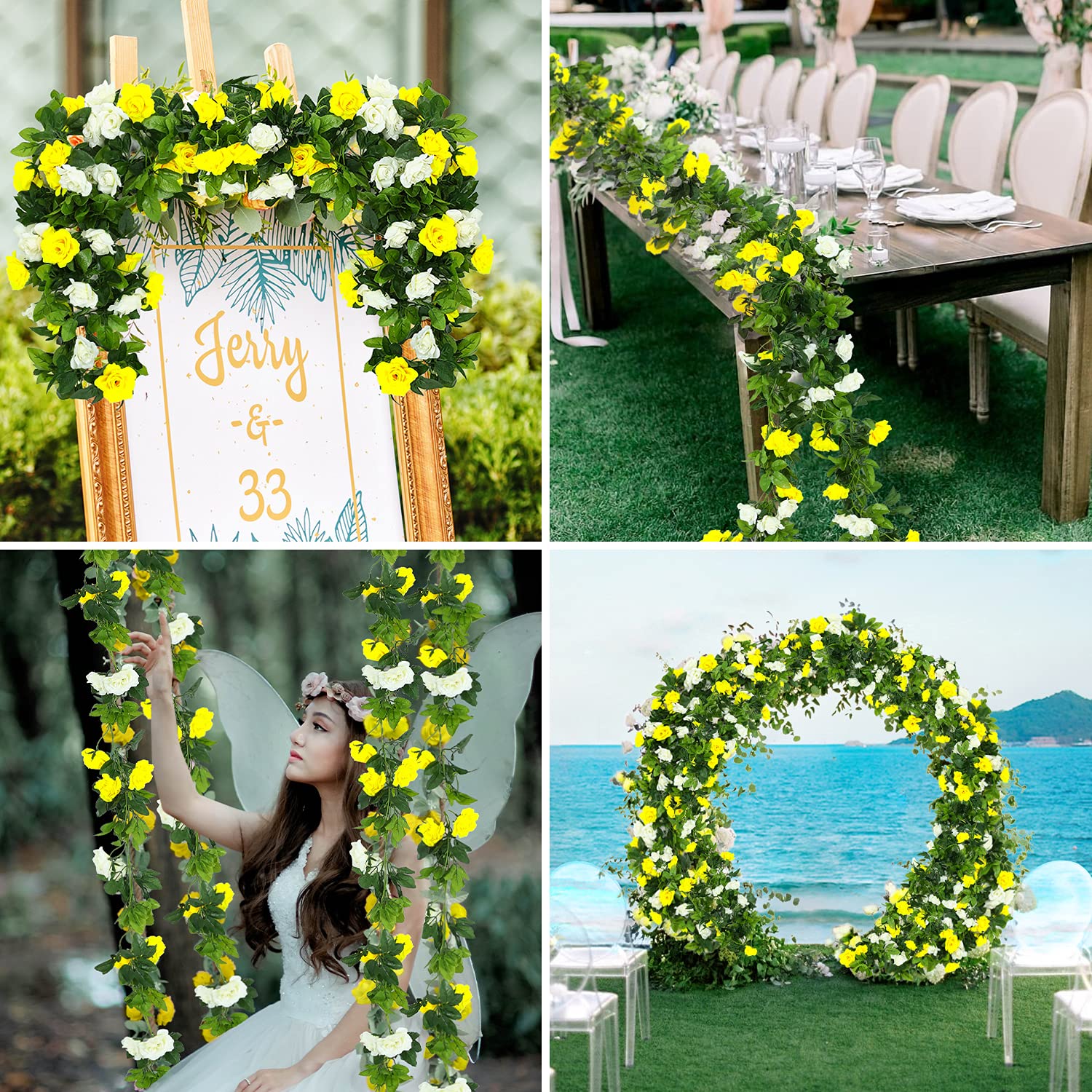 JUSTOYOU 2 Pack (15.8FT) Artificial Rose Garland Vines - Silk Fake Rose Flowers for Wedding Backdrop, Party Arch, Home Decor, Hanging Floral Arrangement - Perfect for Wedding, Birthday, Baby Shower & Home Decoration
