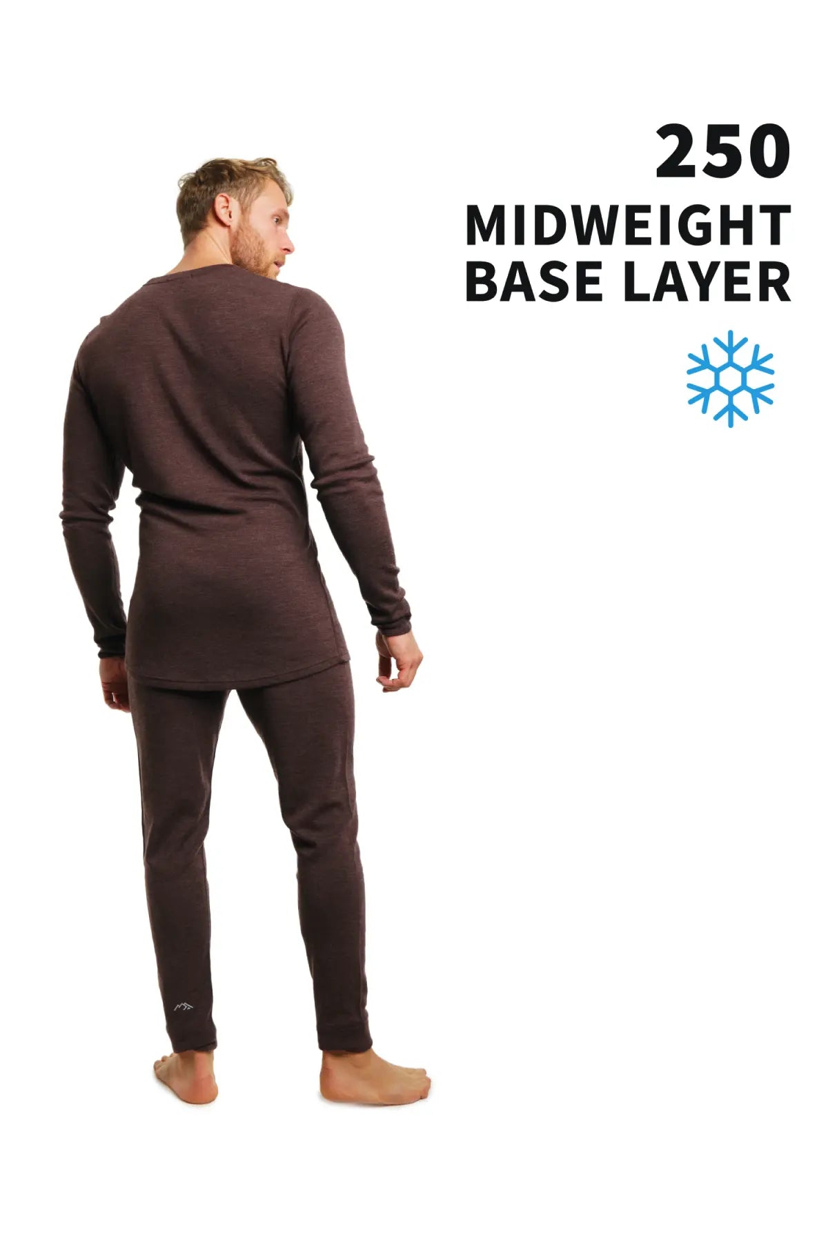 Premium Men's Merino Wool Thermal Underwear Set - 250g Midweight Base Layer for Cold Weather - Chocolate Brown - Ideal for Skiing, Hiking & Winter Outdoor Activities