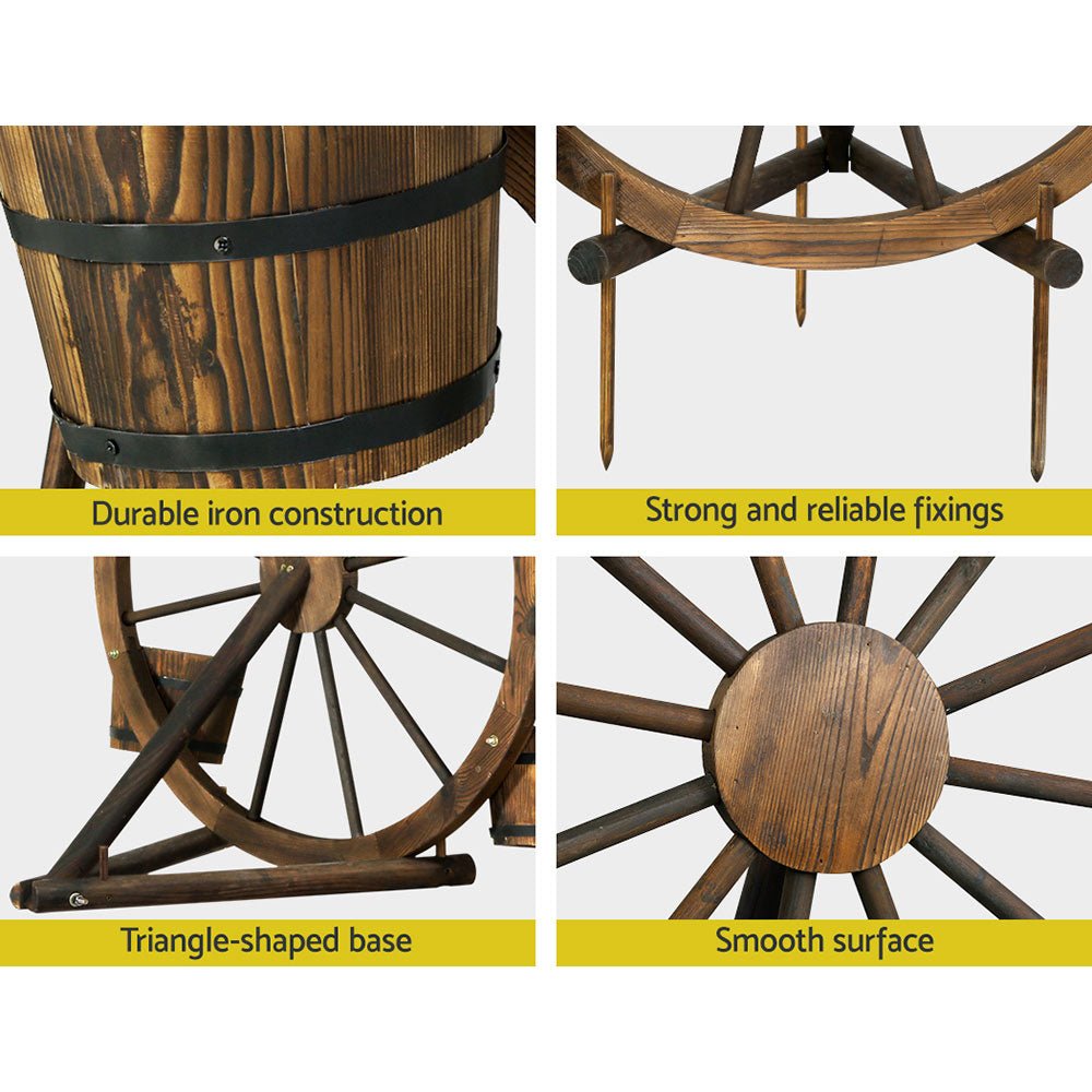 80cm Wooden Wagon Wheel Plant Stand - Rustic Garden Decor for Outdoor Plants | Perfect for Patio, Yard & Farmhouse Style Landscaping
