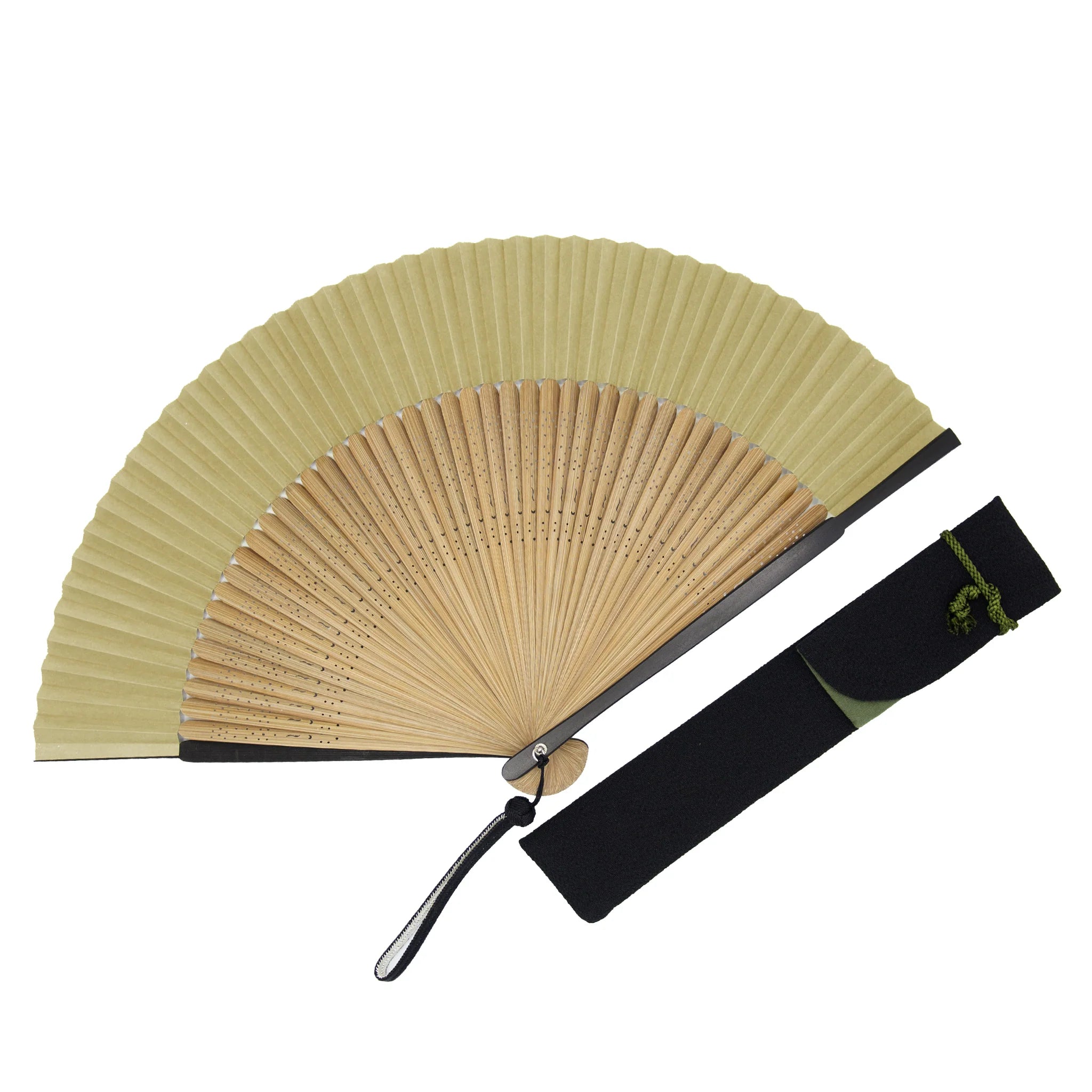 Traditional Japanese Kyo Sensu Folding Fan for Men - Olive Green Uguisu Color, Handmade in Kyoto, Japan | Perfect for Cultural Events, Gifts & Home Decor