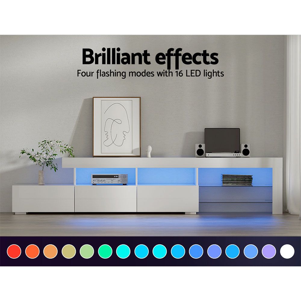 Artiss 86-Inch White LED TV Stand with Storage - Modern Entertainment Center for Living Room, Bedroom & Home Theater Setup