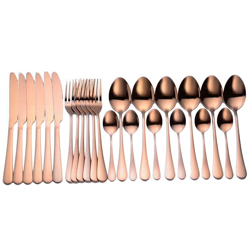 24PCS Stainless Steel Silverware Flatware Cutlery Set - Rose Gold Dinner Knives, Forks, Coffee & Teaspoon for Elegant Dining, Wedding Gifts & Restaurant Tableware | Dishwasher Safe & Durable