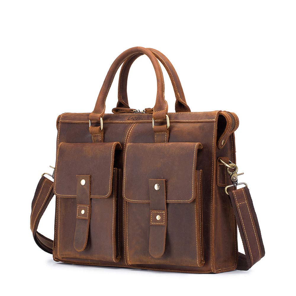 Premium Men's Business Handbag - Genuine Cowhide Leather Laptop Briefcase for Work & Travel - Stylish Urban Shoulder Bag & Clutch Purse - Perfect for Office, Commuting & Business Trips (Brown, One Size)