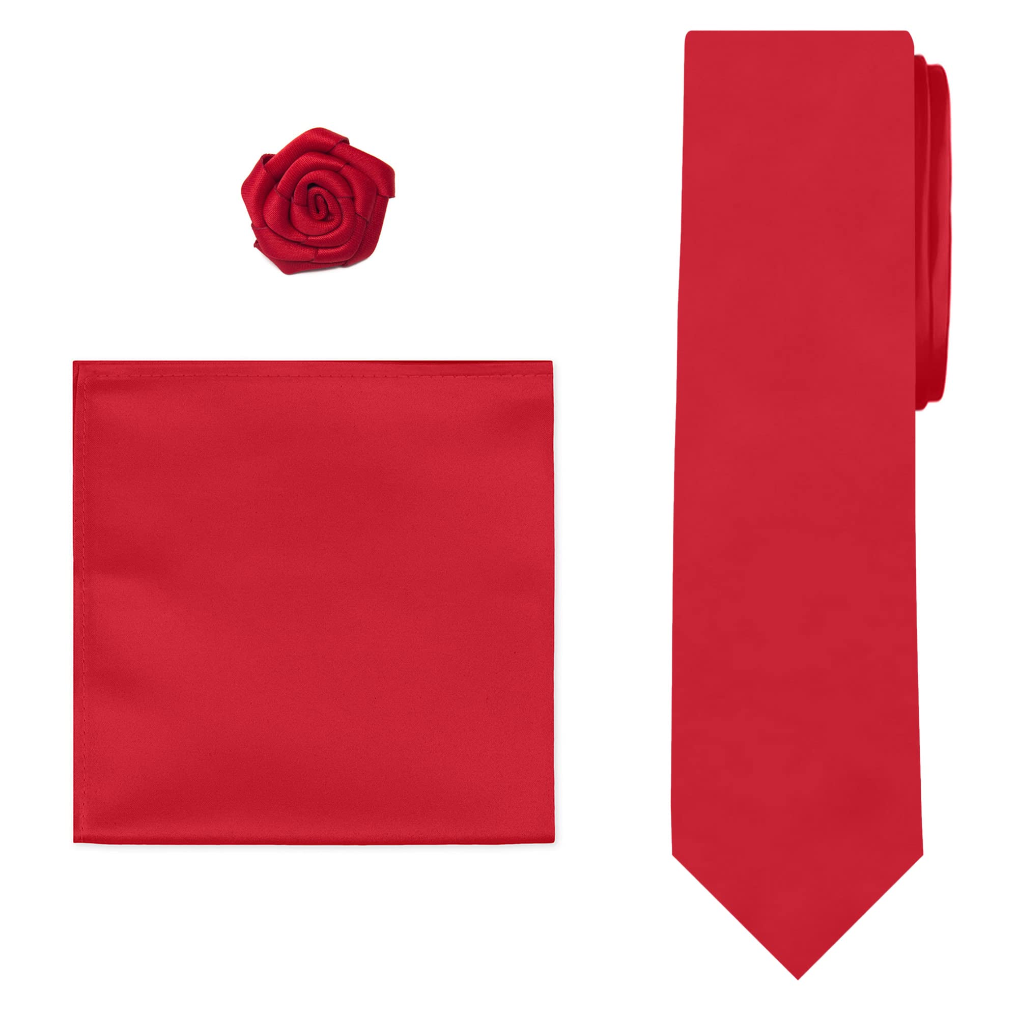 Boys Tie Hanky Open Rose Lapel Flower 3-Piece Set - Formal Attire Accessories for Weddings, Prom & Special Occasions