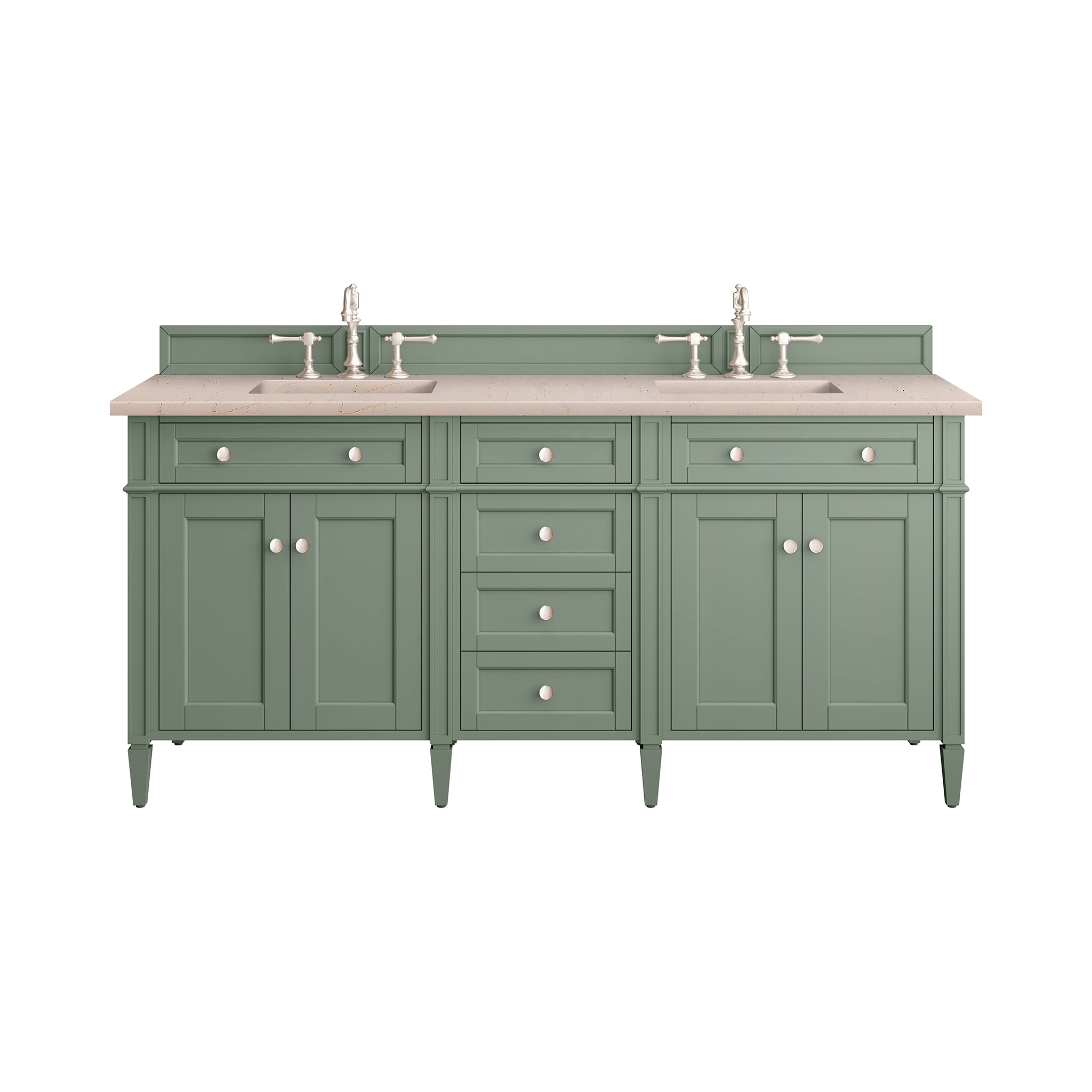 Brittany 72-Inch Double Vanity with Smokey Celadon Finish & 3CM Eternal Marfil Stone Top - Perfect for Master Bathroom Remodeling & Luxury Home Upgrade