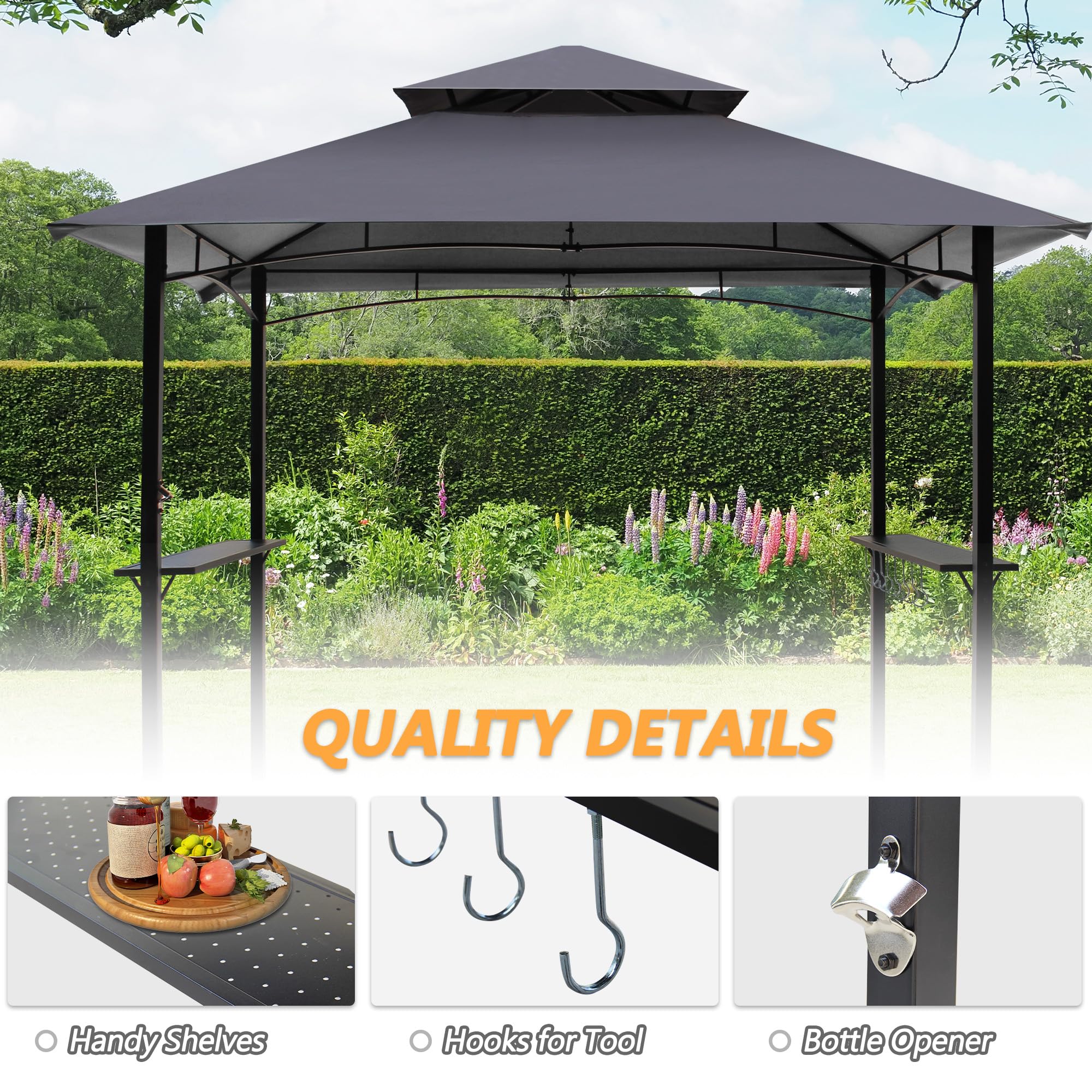 8'x 5' Outdoor BBQ Grill Gazebo with LED Lights - Waterproof Patio Canopy Shelter for Backyard, Garden & Camping (Grey) - Perfect for Summer Cookouts, Parties & Outdoor Dining