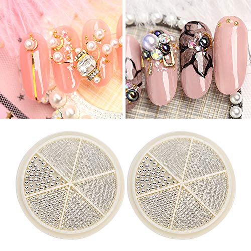 Premium Nail Art Beads for Salon & DIY - 2 Boxes 6 Grid Durable Nail Decorations (GZ-03 Silver White) - Perfect for Home Manicures, Nail Salon Designs & Creative Nail Art Projects