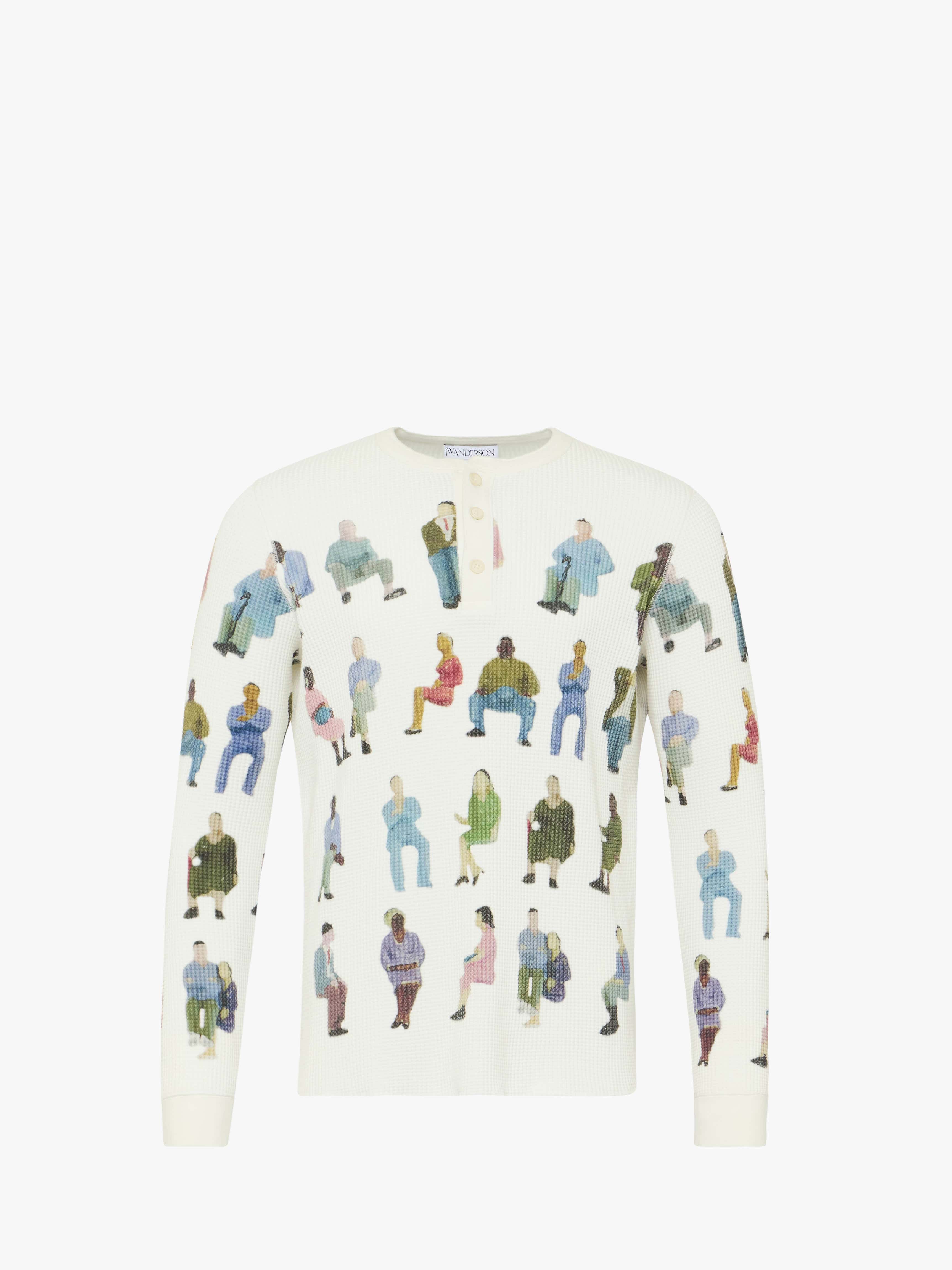 Printed Waffle Henley Top for Women - Soft & Stylish Long Sleeve Shirt - Casual & Comfortable Everyday Wear - Perfect for Work, Outings & Layering