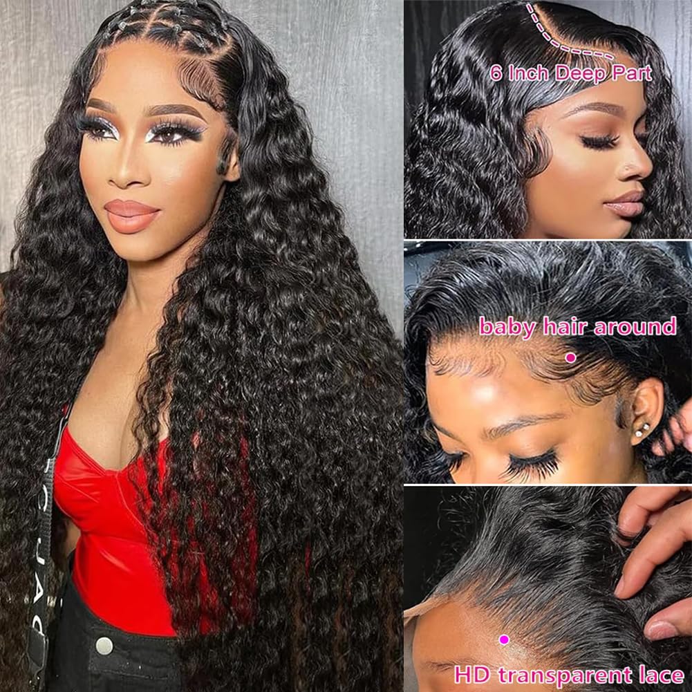 30 Inch Water Wave Lace Front Wigs Human Hair - Pre Plucked with Baby Hair, 13x6 Lace Frontal, 180% Density Curly Wigs for Women - Perfect for Daily Wear, Cosplay, and Special Occasions