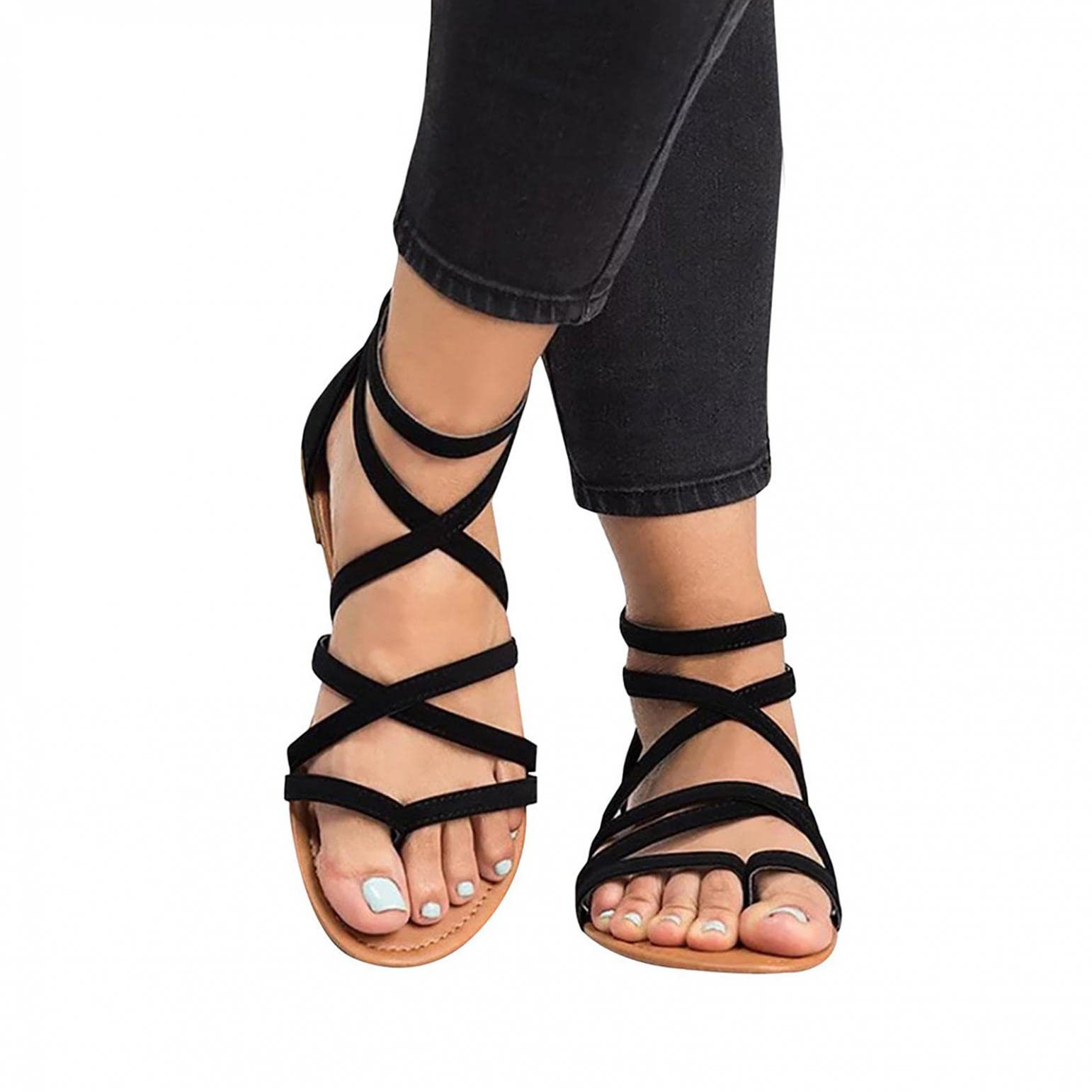 Women's Summer Lace-Up Roman Sandals - Fashionable Open-Toe Tie-Up Flat Sandals for Casual Outings, Beach Walks & Date Nights