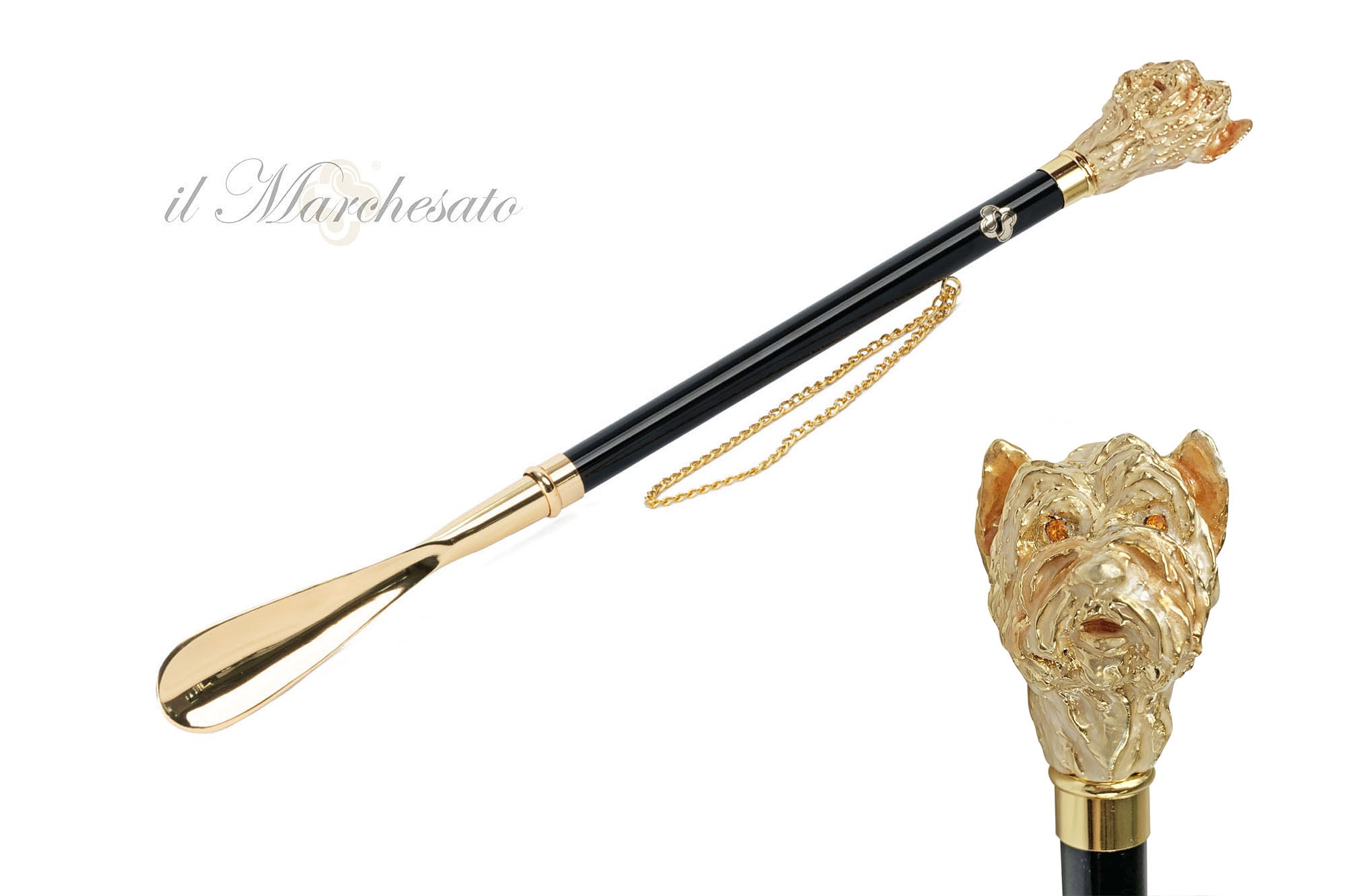 24K Gold Plated Shoehorn with Hand-Painted Poodle Handle - Luxury Shoe Accessory for Dog Lovers, Perfect Gift for Poodle Owners & Fashion Enthusiasts - Ideal for Gentle Shoe Wear & Home Decor
