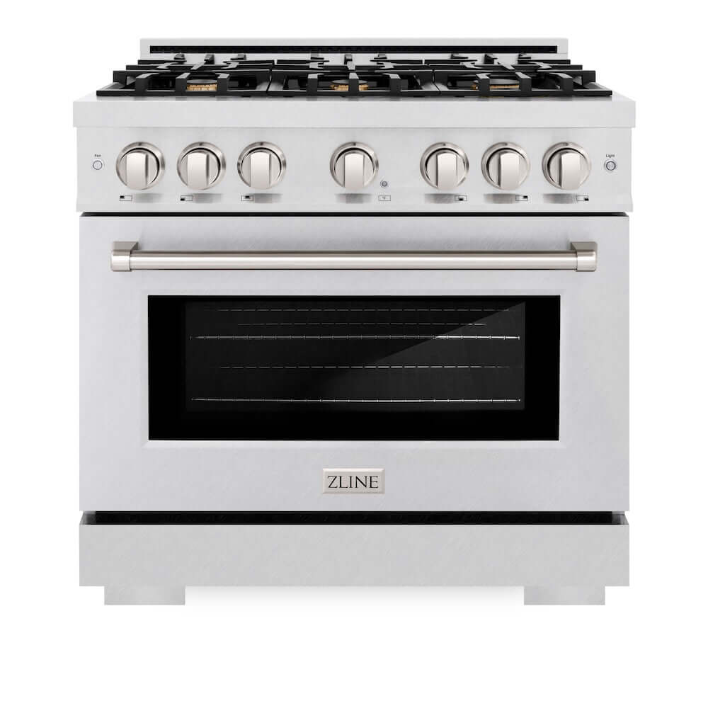 ZLINE 36 Inch 5.2 Cu. Ft. Select Gas Range with Convection Gas Oven - Satin Stainless Steel Finish & 6 Brass Burners (HGRS BR 36) | Professional Kitchen Appliance for Home Chefs & Cooking Enthusiasts
