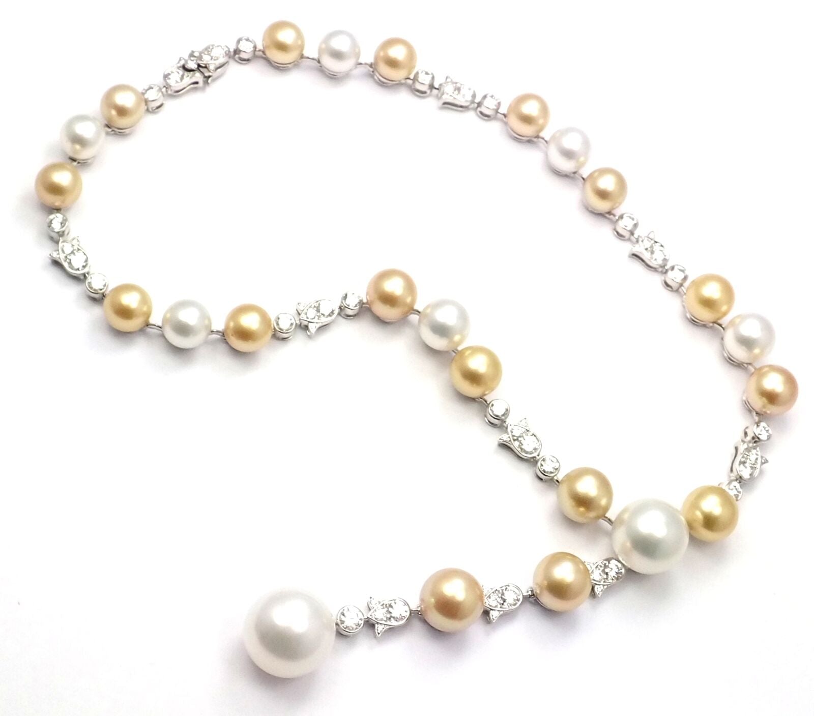Authentic Cartier Calin Platinum Diamond Tahitian & South Sea Pearl Necklace - Luxury Jewelry for Weddings, Anniversaries & Special Occasions