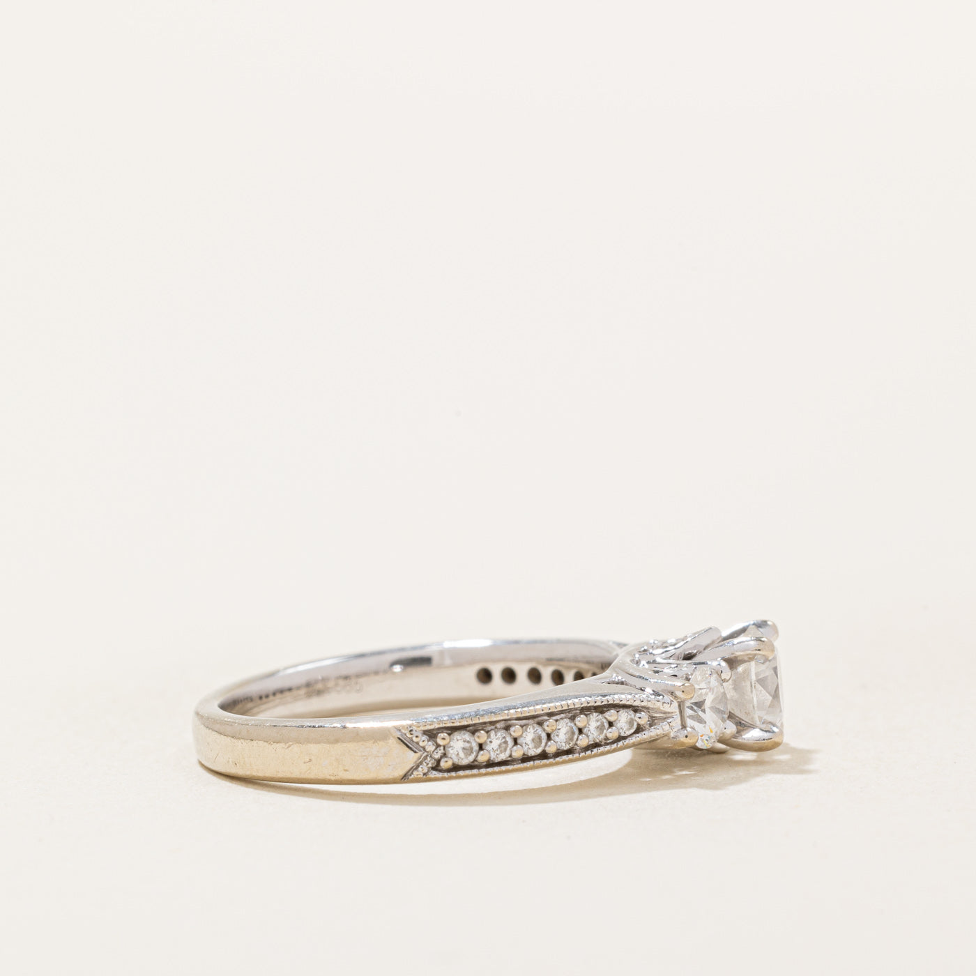 Exquisite 14k White Gold Three Stone Diamond Ring with Accent Diamonds | 0.5ct Center Stone, 0.3ctw Side Stones, 0.05ctw Accents | Size 5.5 | Perfect for Engagement, Anniversary & Special Occasions