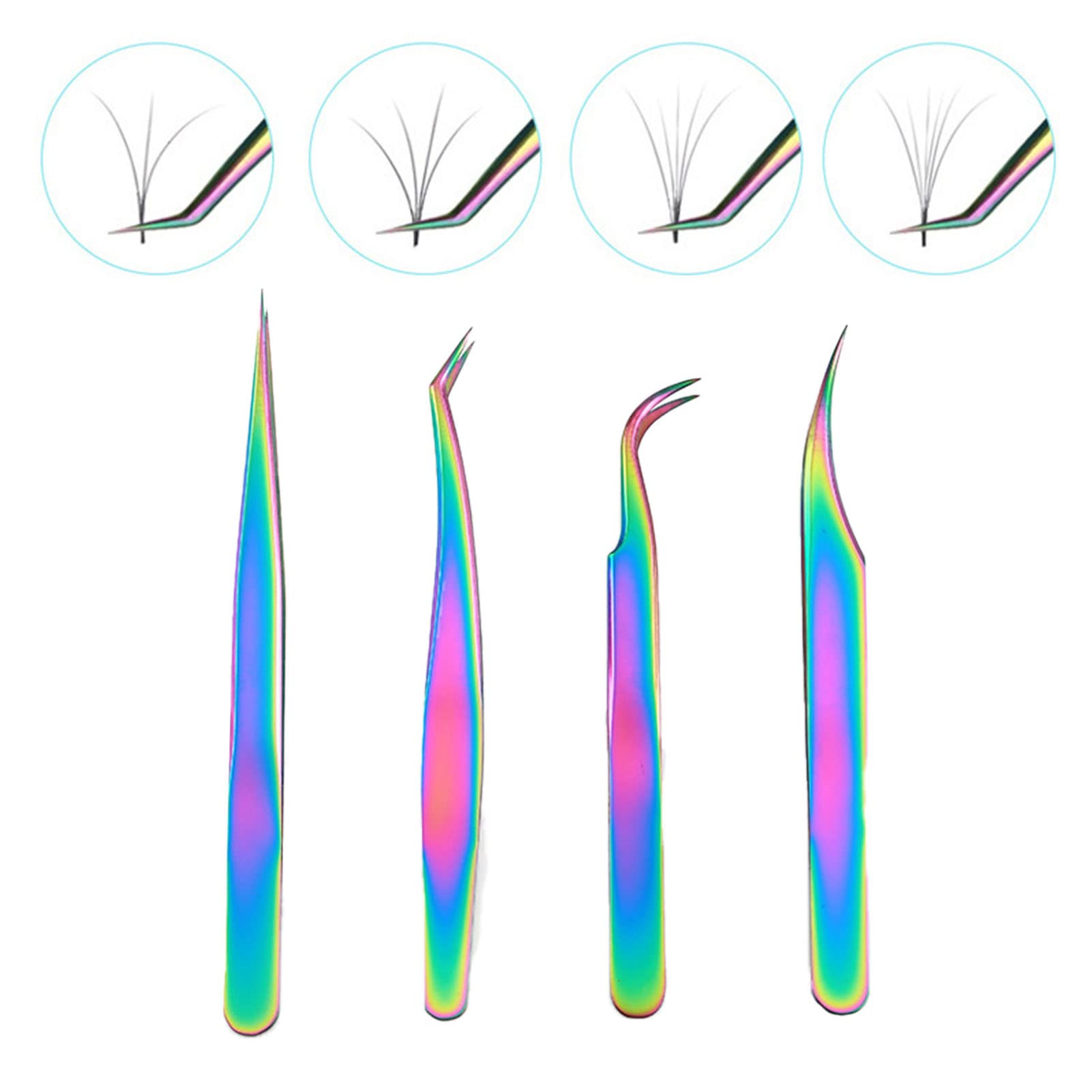 Professional Stainless Steel False Eyelash Tweezers 4Pcs Set - Eyelash Extension Tools for Perfect Lash Application | Salon & Home Use Beauty Essentials