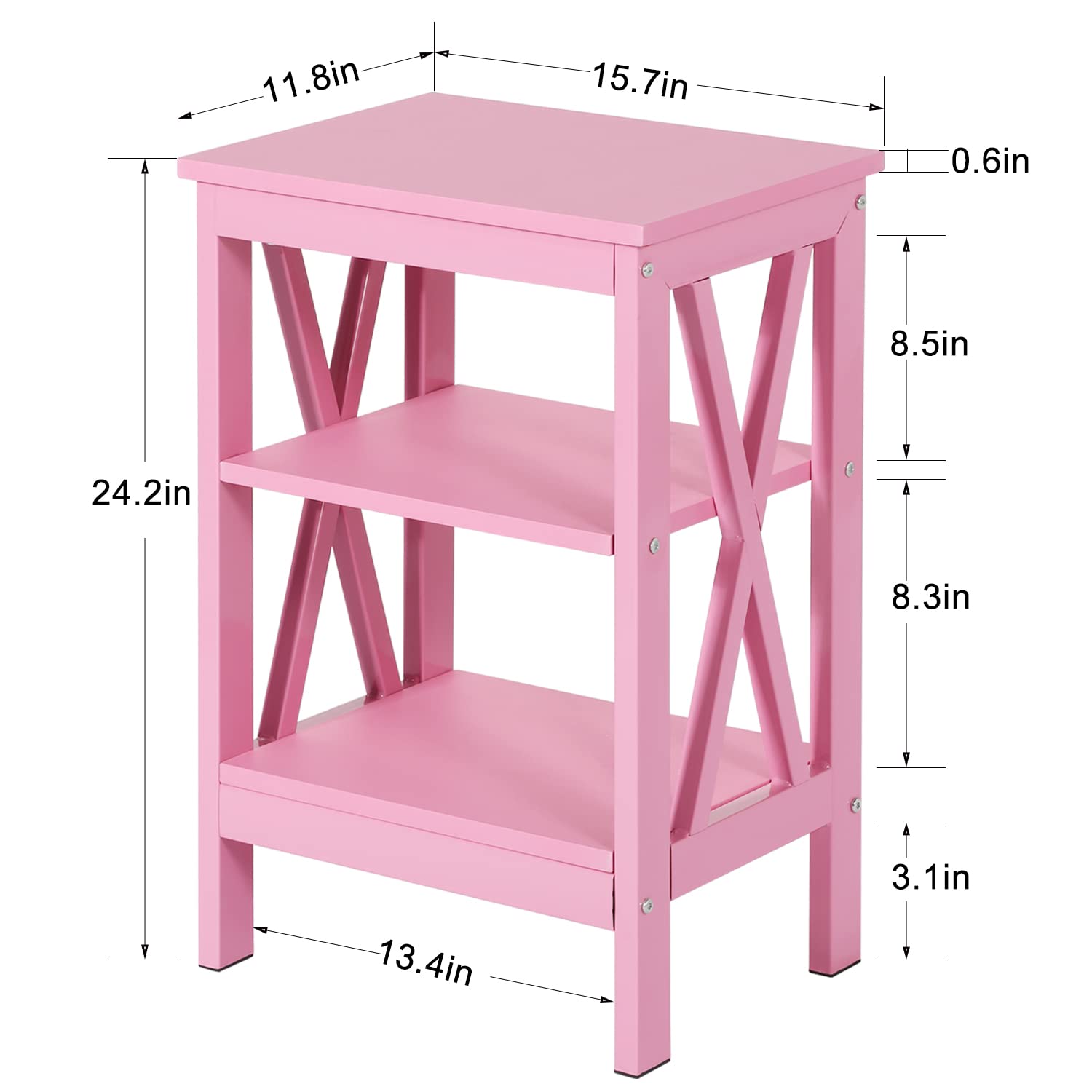 VECELO 2-Pack Pink End Side Table with Storage Shelf - Modern Nightstand for Bedroom, Living Room | Space-Saving Furniture with Shelves for Small Spaces, Apartments & Dorms