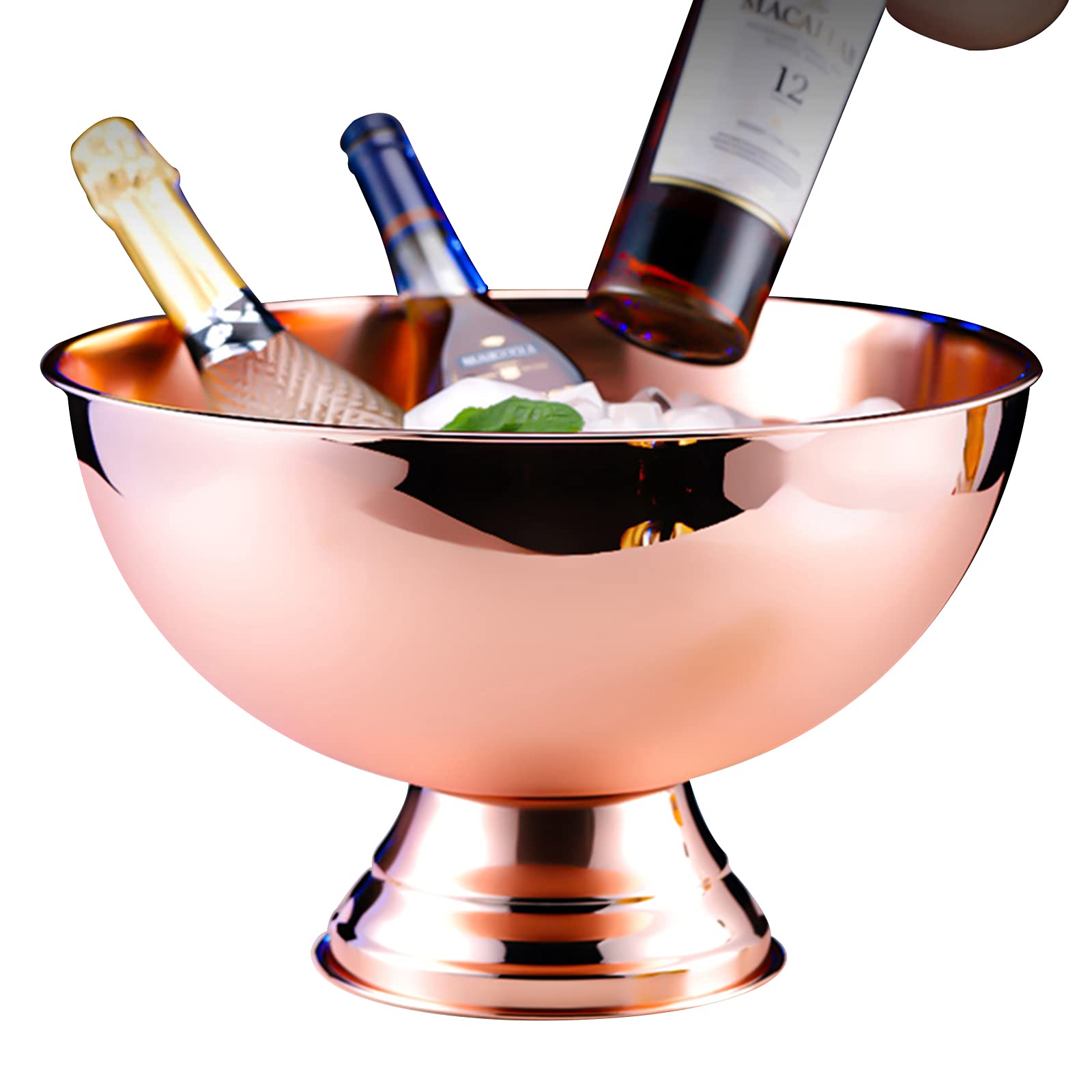 Premium Stainless Steel Wine Cooler & Champagne Bucket - Beer & Ice Pail with Brass Accents - Perfect for Parties, Weddings & Home Entertaining
