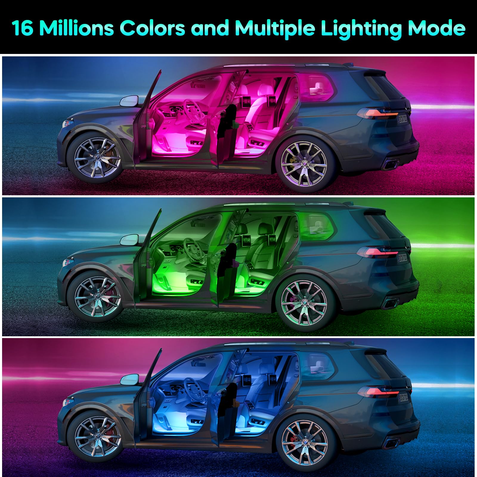 Winzwon Car LED Lights 2 Pack - APP Control Interior Car Lights with USB Port, Perfect Gifts for Men, Women & Mom | Enhance Your Car Ambience for Night Drives & Parties