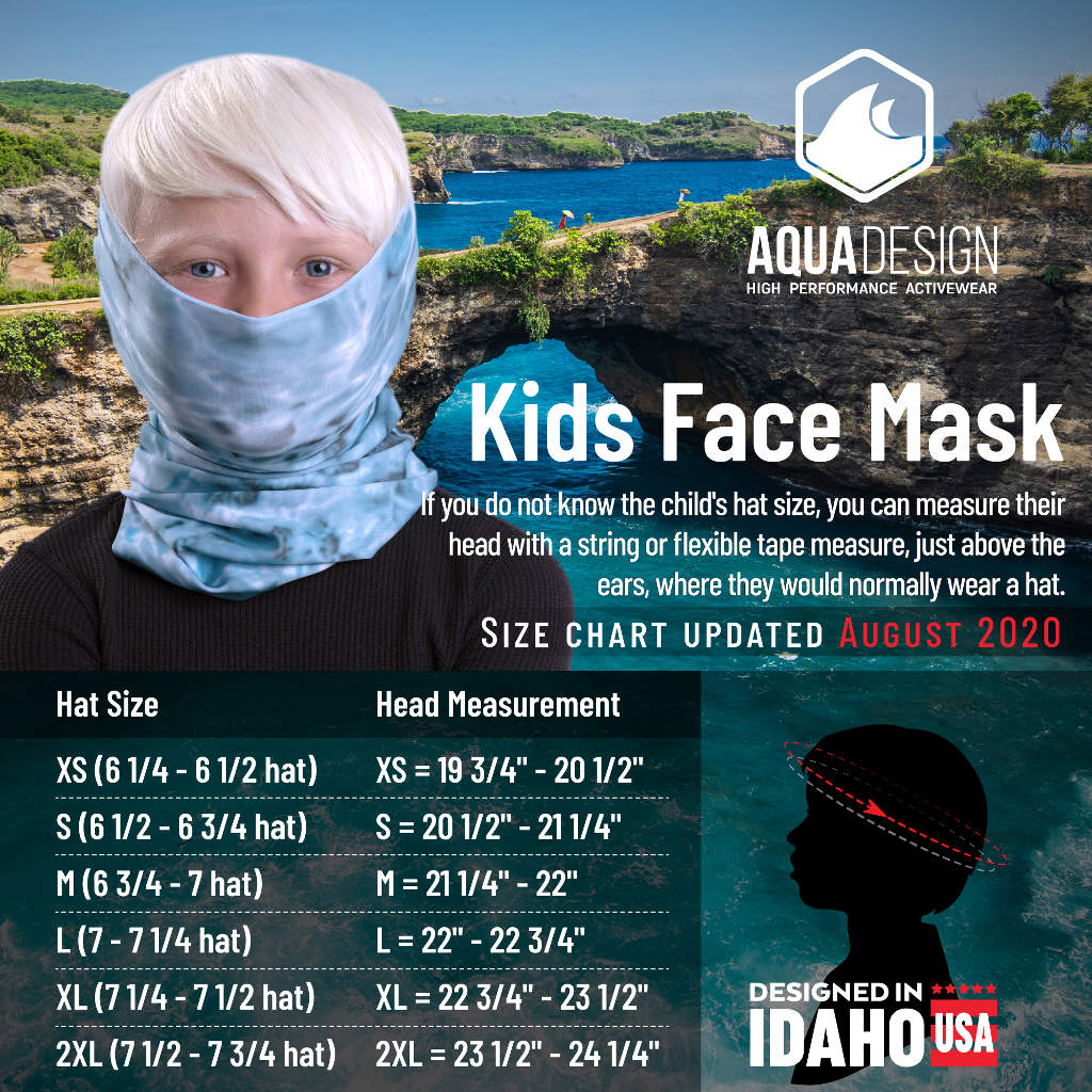 UPF 50+ Kids Reusable Sun Protection Face Mask & Neck Gaiter - Breathable UV Protection for Outdoor Activities, Hiking, Beach & School | Aqua Design