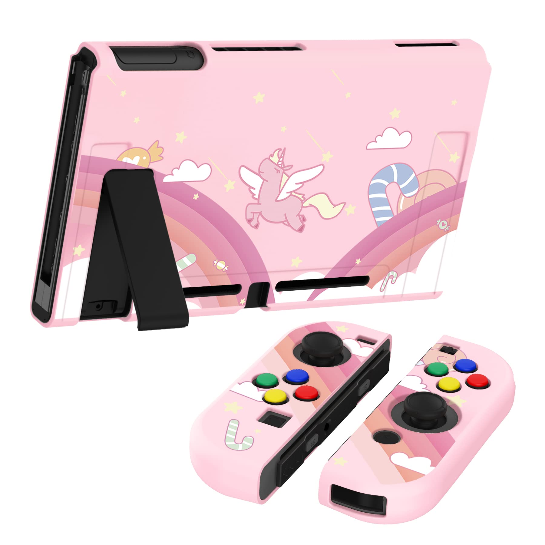 PlayVital Protective Case for Nintendo Switch Joy-Con Controllers - Rainbow Unicorn TPU Cover with Cap for Enhanced Grip & Scratch Protection | Perfect for Gaming, Travel & Storage