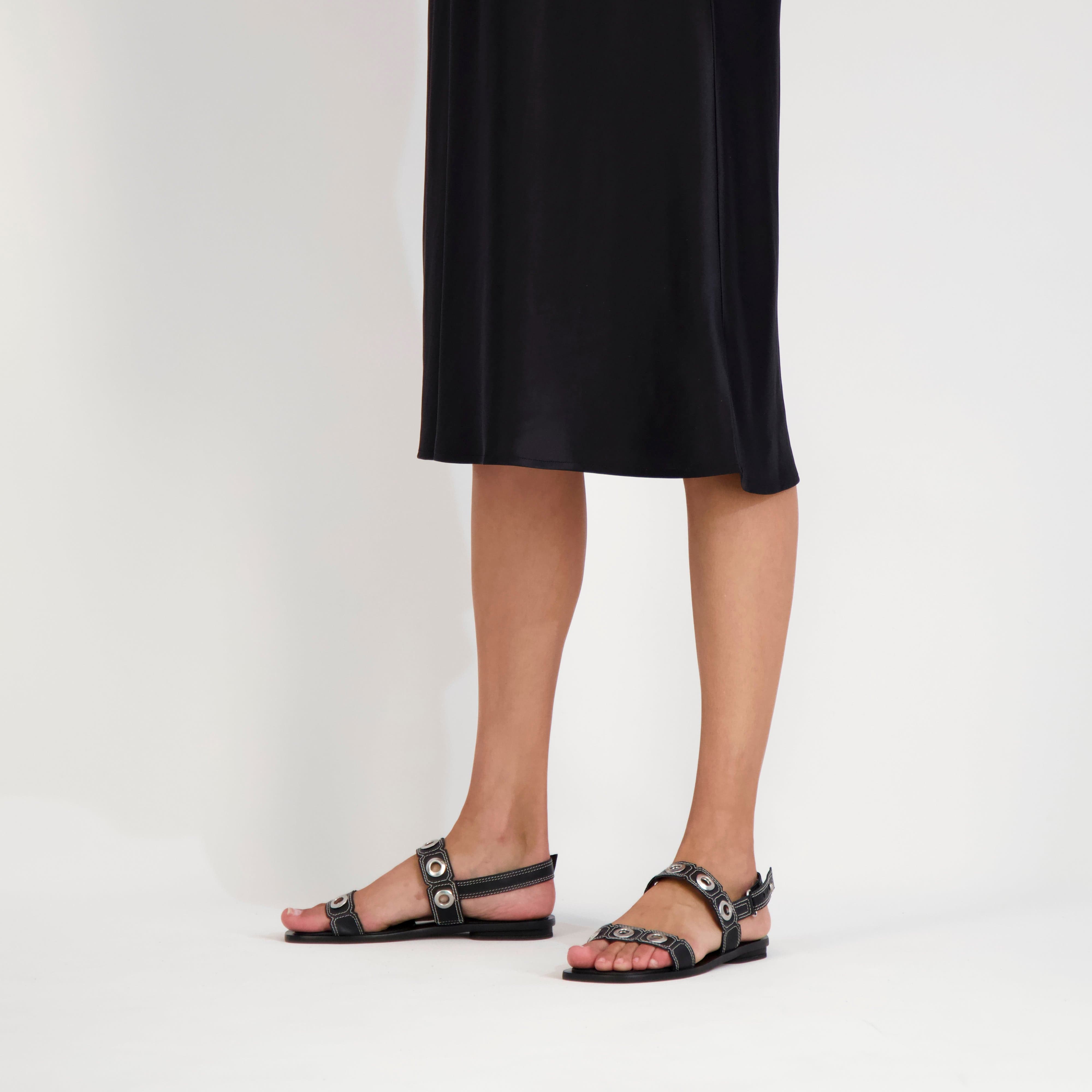 Acro Eyelet Sandal Black - Women's Comfortable Strappy Summer Sandals for Beach, Vacation & Casual Outings