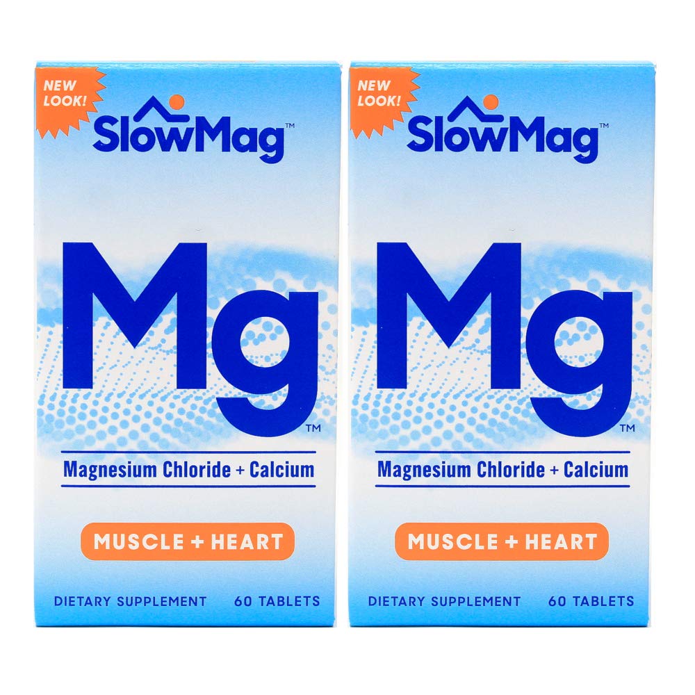 Slow-Mag Magnesium Chloride with Calcium Supplement - 60 Tablets (Pack of 2) - Supports Muscle & Nerve Function - Ideal for Athletes & Active Lifestyles