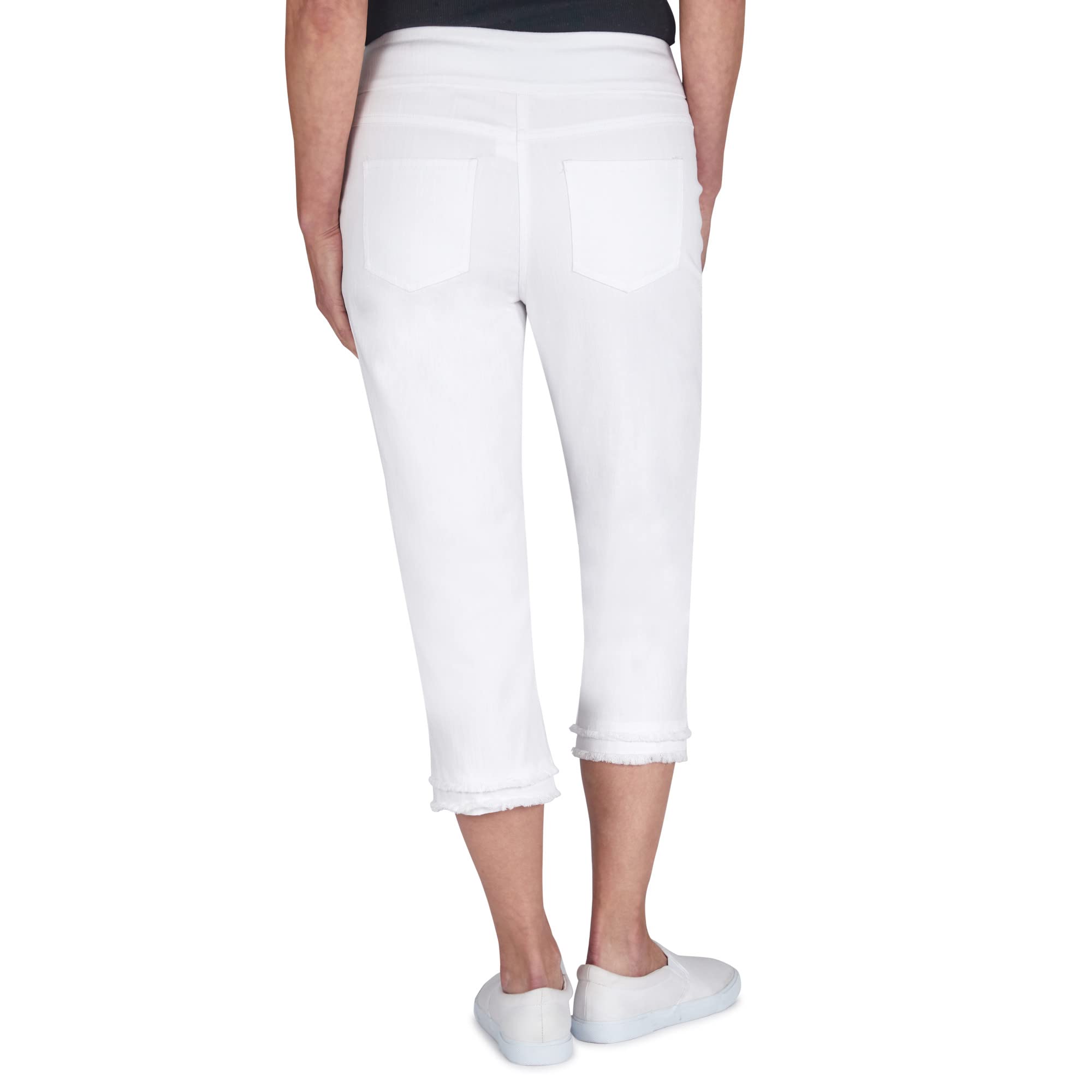 Ruby Rd. Women's Soft Stretch Flared Hem White Denim Capri Pants - Comfortable Summer Casual Wear for Beach, Shopping & Outdoor Activities