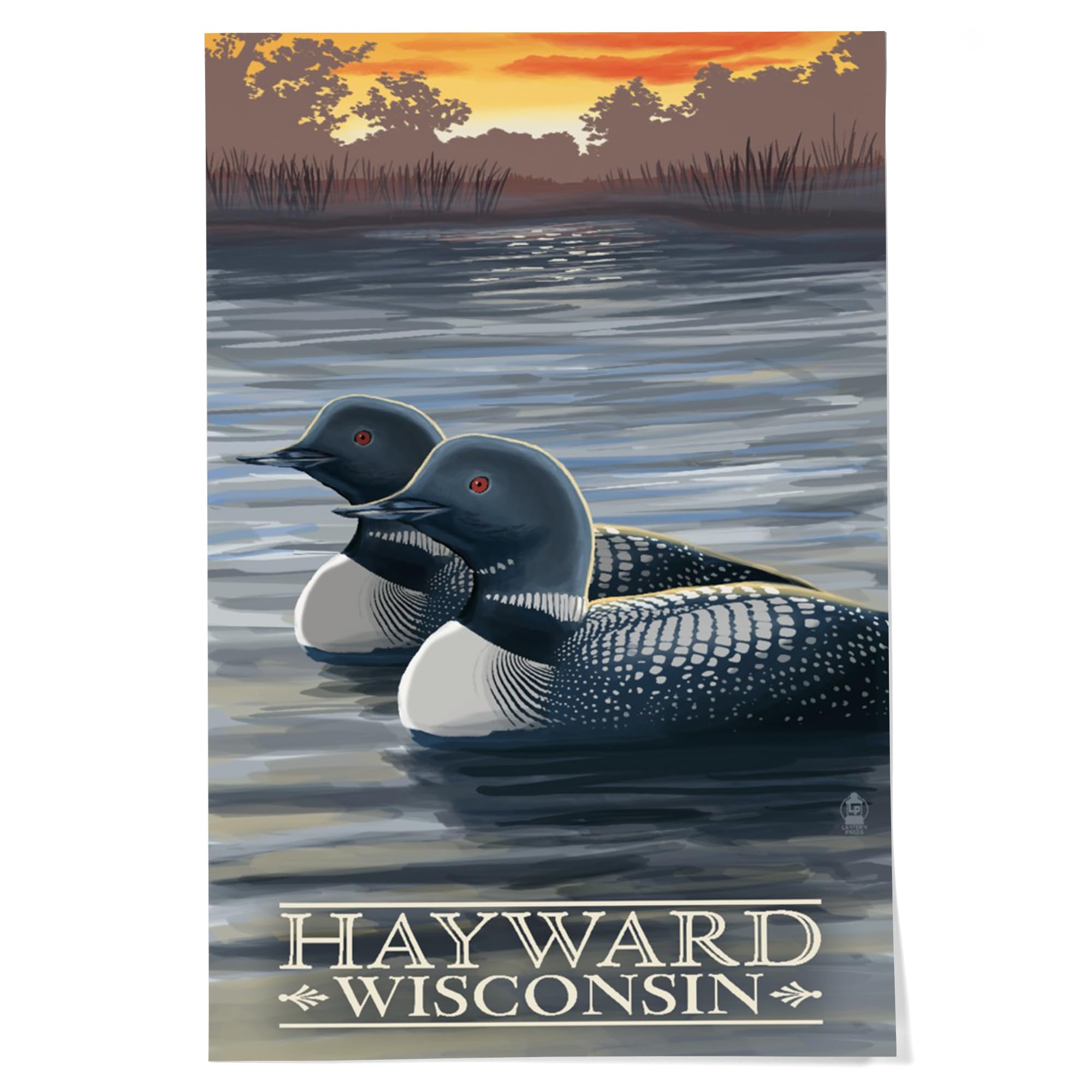 Lantern Press 24x36 Inch Giclee Art Print - Hayward Wisconsin Loons Wall Decor | Premium Canvas Painting for Living Room, Bedroom & Office